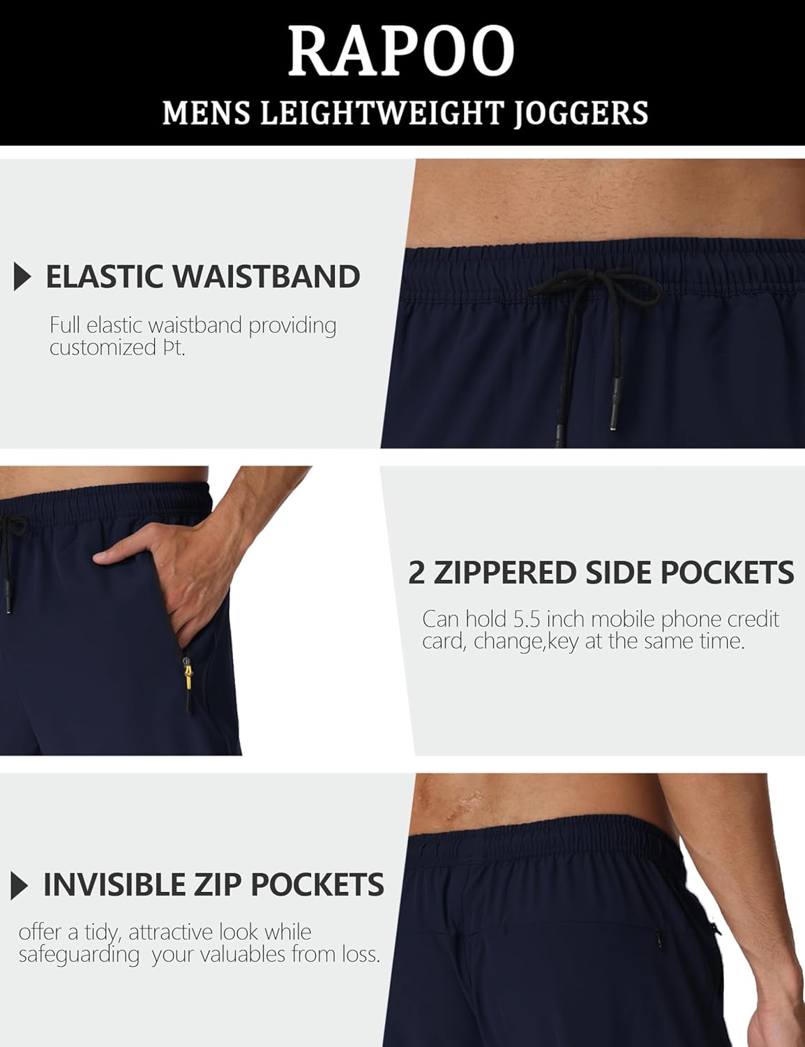Rapoo Mens Lightweight Hiking Pants Quick Dry Stretch Joggers for Running Workout Casual - Image 4