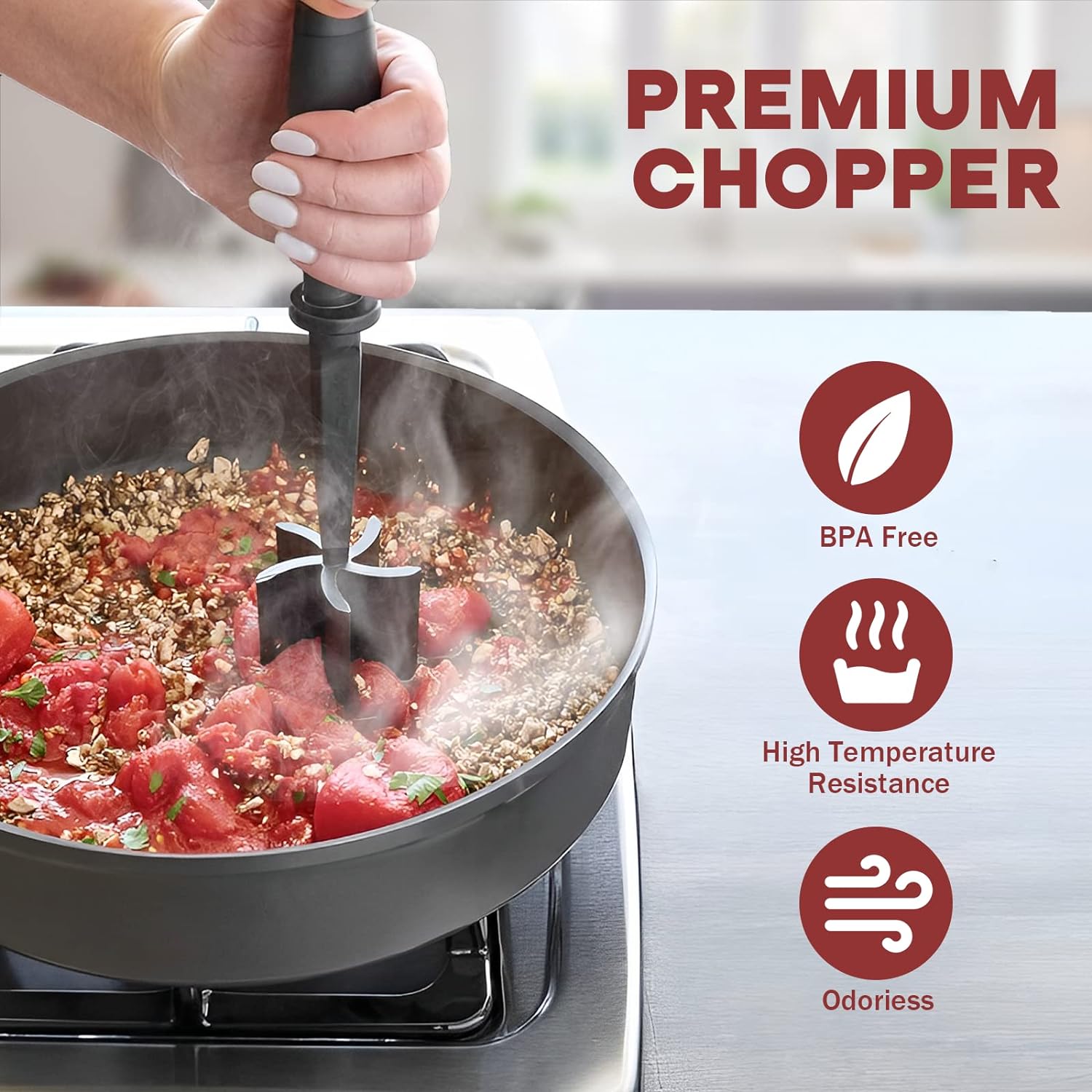 Meat Chopper, Hamburger Grinder, Premium Heat Resistant Smasher for Ground Beef, Burger Grinder Nylon Potato Mix Tool, Meat & Poultry Tenderizers-Black - Image 5