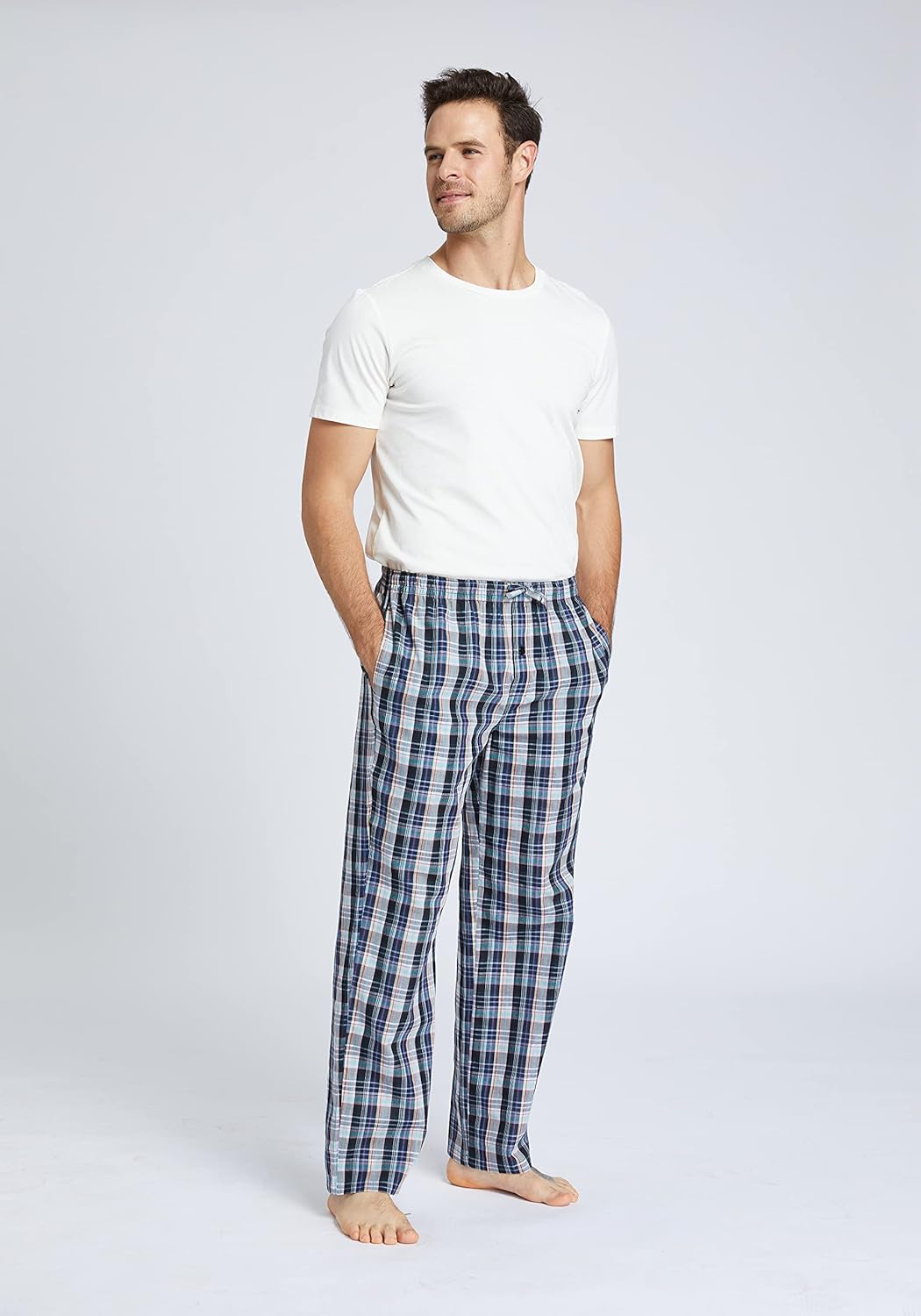 JupiterSecret Mens Pajama Pants Set Cotton Lightweight Plaid Sleep & Lounge Pants, PJ Bottoms with Pockets and Button Fly - Image 2