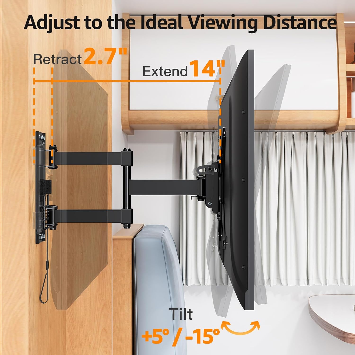 GOFORWILD Lockable RV TV Mount, Full Motion RV Mount for Most 13-43 inch TV, TV Wall Mount for Camper Truck Trailer Marine Boat Motor Home, Max VESA 200x200mm, up to 33LBS, 7021 - Image 5