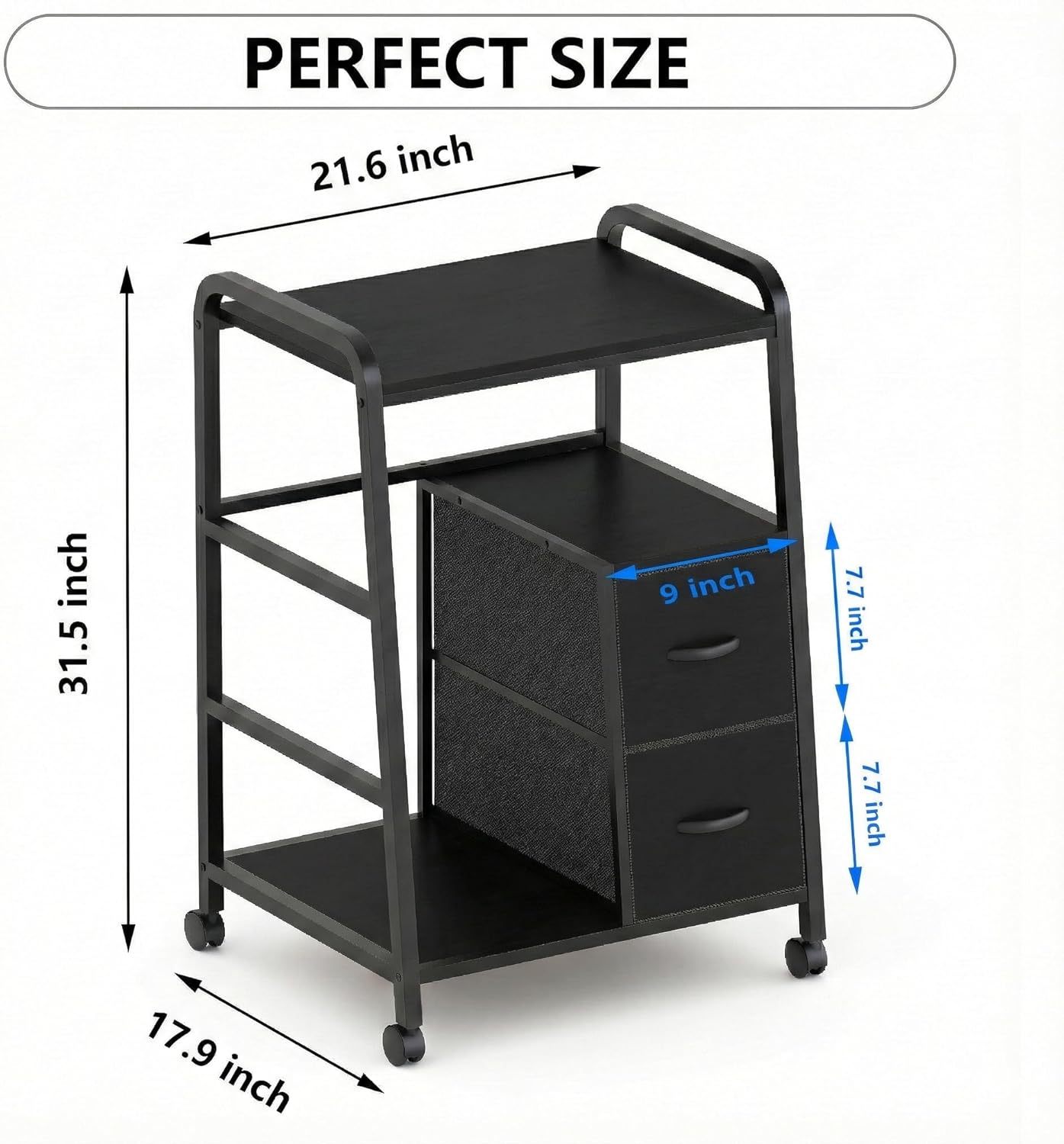 Printer Stand Featuring Fabric Drawers, Under Desk Host Computer Cabinet and Shredder Shelf, Heavy Duty Printer Stand with Storage Workstation Organization Printer Table for Home Office - Image 2