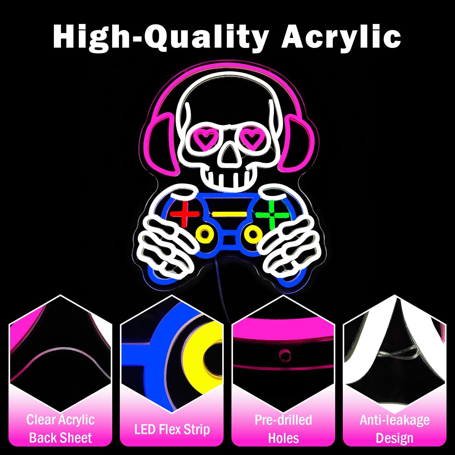 Skull Game Neon Sign Gaming Light Up Sign Dimmbale Skull Led Signs Skeleton Gamer Neon Lights for Man Cave Game Room Decor Gifts for Gamers Boys - Image 6