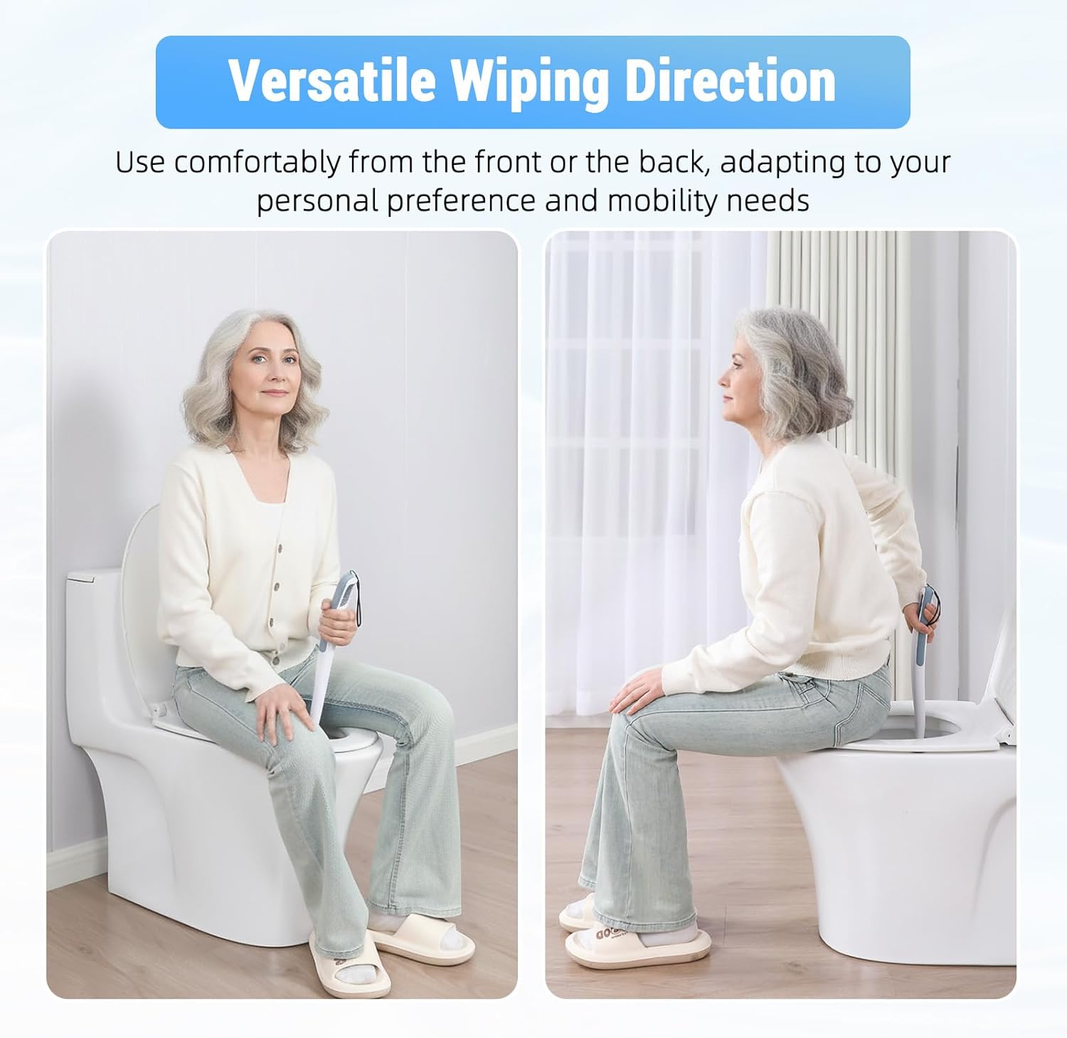 Toilet Aids for Wiping Bottom, 16.5" Long Reach Comfort Wipe - Butt Wiper Tool with Replaceable Head & Wrist Strap - Bottom Buddy Wiping Aid for Elderly, Disabled, Overweight, Post-Surgery - Image 2