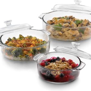 Libbey Baker’s Basics 3-Piece Glass Casserole Dishes with Glass Covers, Stackable Casserole Dishes for Oven, Microwave, Refrigerator, Versatile Baking Dish Set