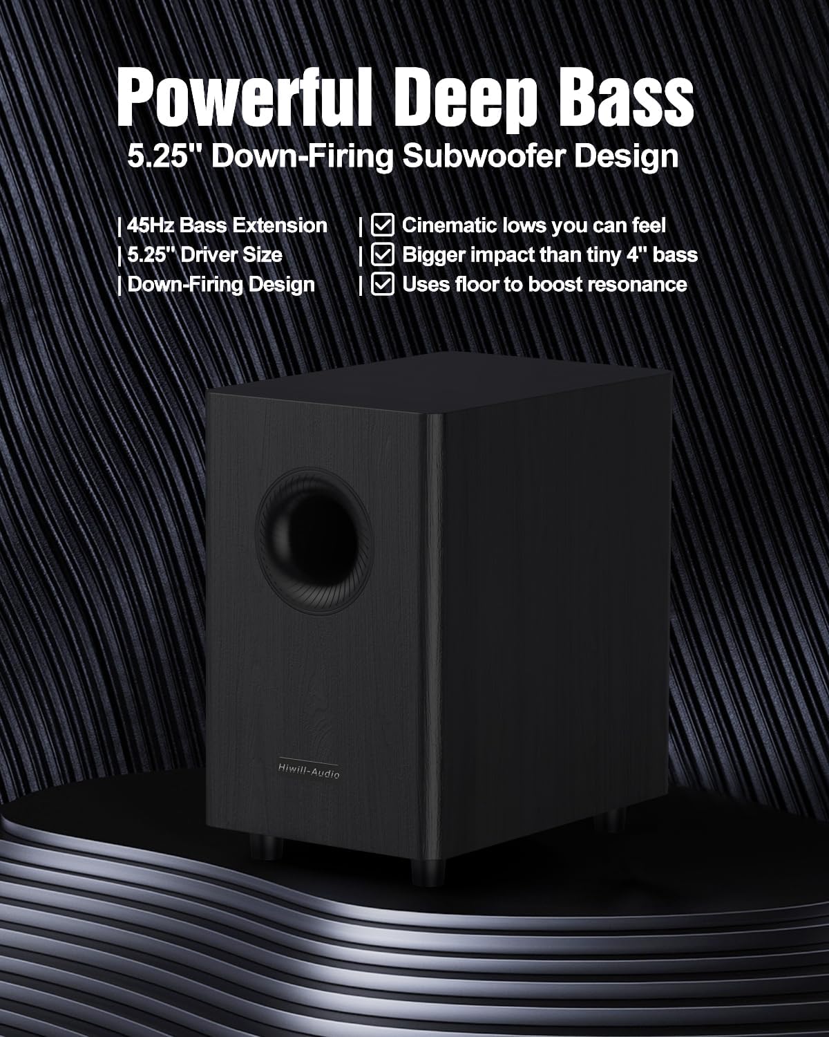 Wooden 5.1.2 Virtual Surround Sound System, 4 Surround Speakers Wired, 400W Peak Power, Sound Bars for Smart TV w/Subwoofer, 5.25'' Deep Bass, Home Theater TV System, ARC/OPT/BT/AUX, HiPulse N512 - Image 7