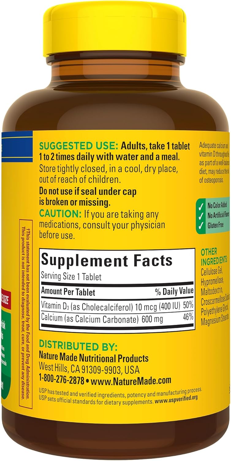 Nature Made Calcium 600 mg with Vitamin D3, Dietary Supplement for Bone Support, 220 Tablets - Image 9