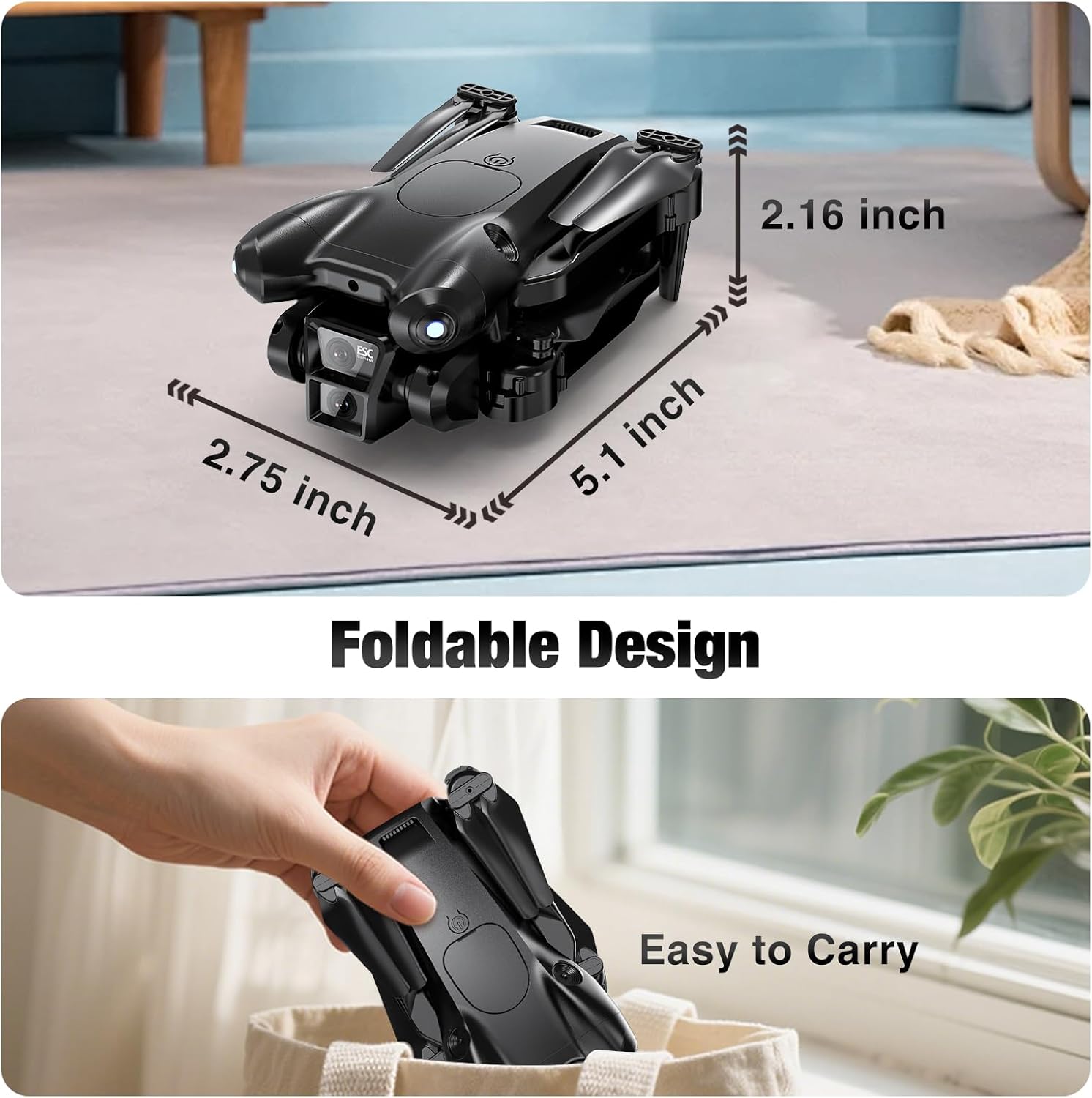 Drone with Camera 1080P HD,Mini Drone for Beginners Kids Adults,Foldable RC Quadcopter with Stable Hover,Trajectory Flight,One Key Take Off/Land,2 Batteries,Toys for Boys and Girls(Black) - Image 8