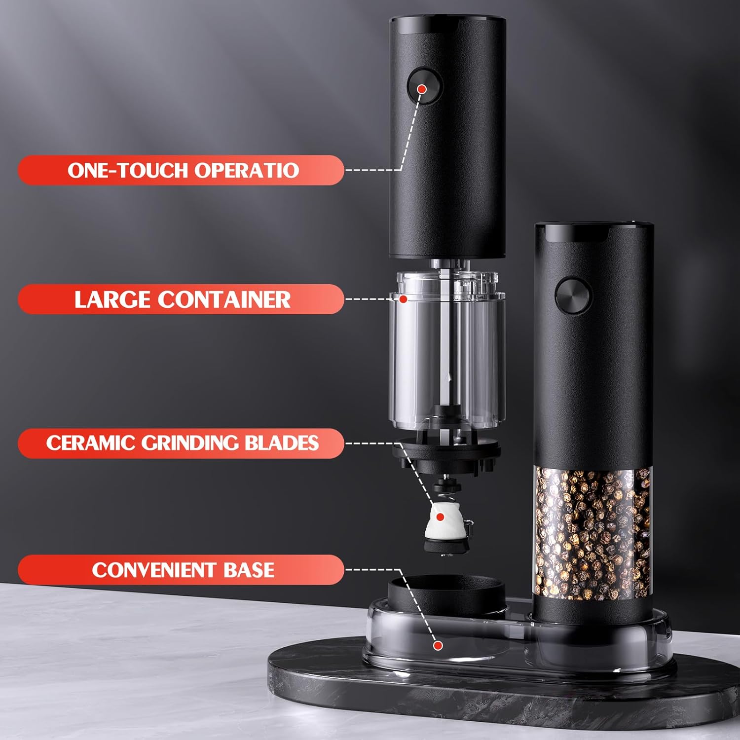 Electric Salt and Pepper Grinder Set Automatic Battery Pepper Mill Shakers Adjustable Coarseness Upgraded Larger Capacity with Led Home and Kitchen Appliances Birthday Gifts for Women Mom - Image 9