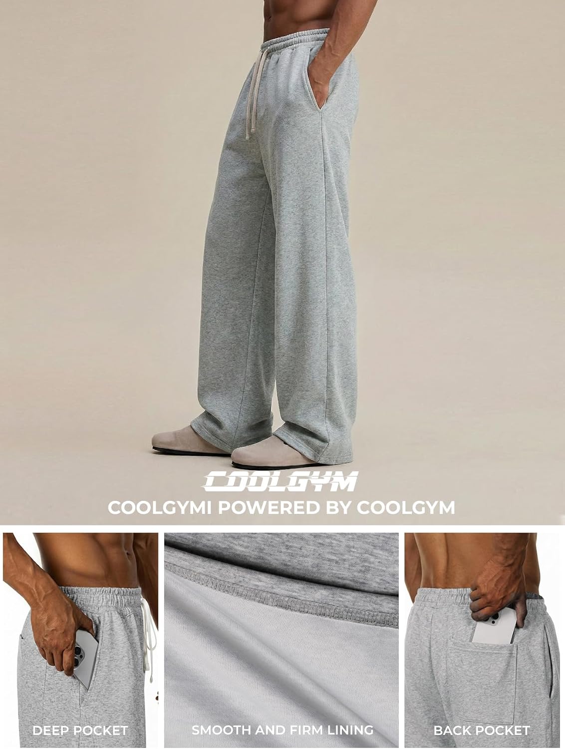 Mens Baggy Sweatpants Wide Leg Loose Open Bottom Uncuffed Gym Casual Lightweight Y2K Pants Relaxed Pocket No Wrinkle - Image 4
