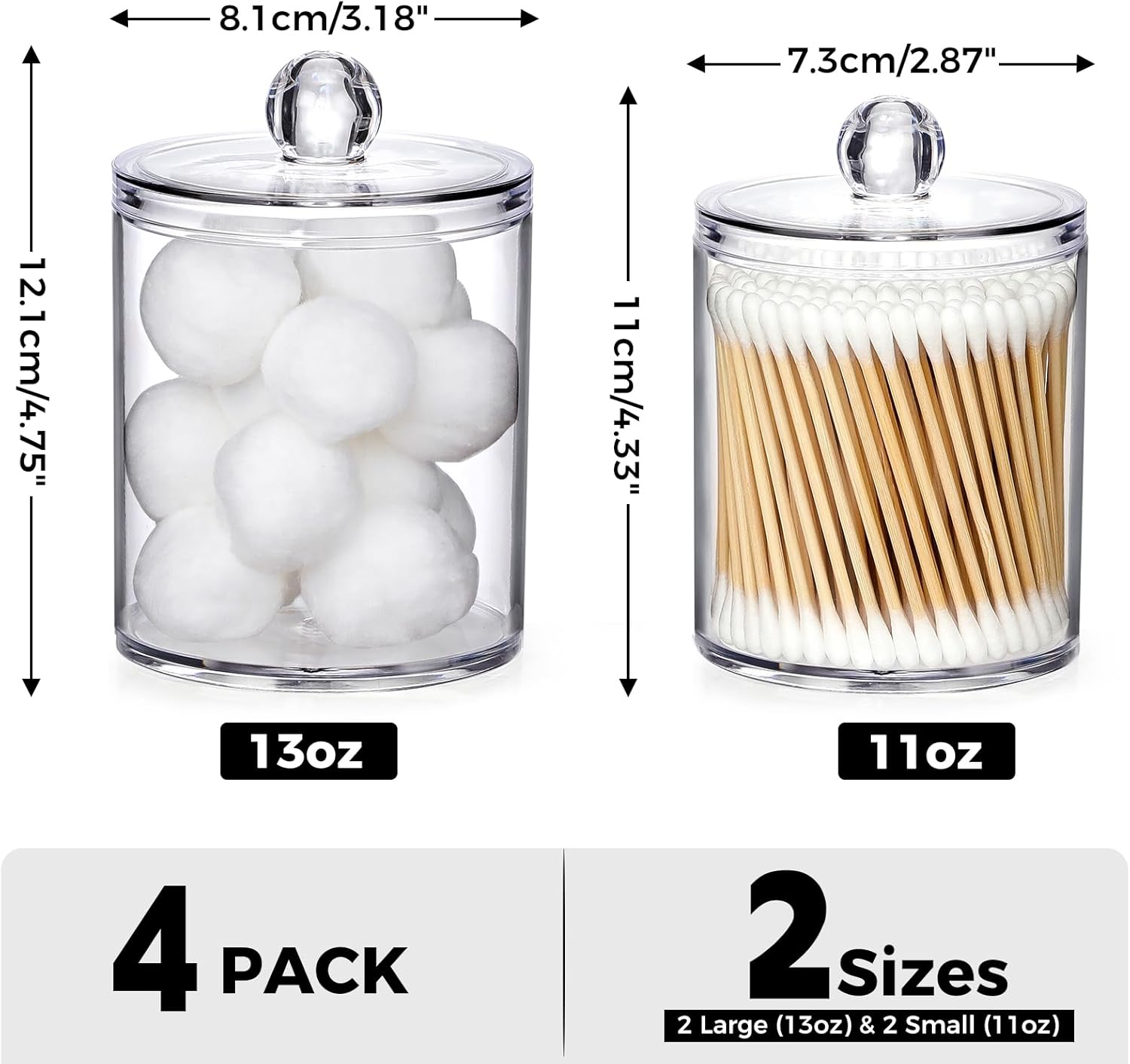 4 Pack Acrylic Qtip Holder Dispenser for Cotton Swabs, Balls, Pads, Floss Picks- Small Clear Acrylic Canister Apothecary Jar Set, Bathroom Essentials Accessories Decor, Vanity Makeup Storage Organizer - Image 8