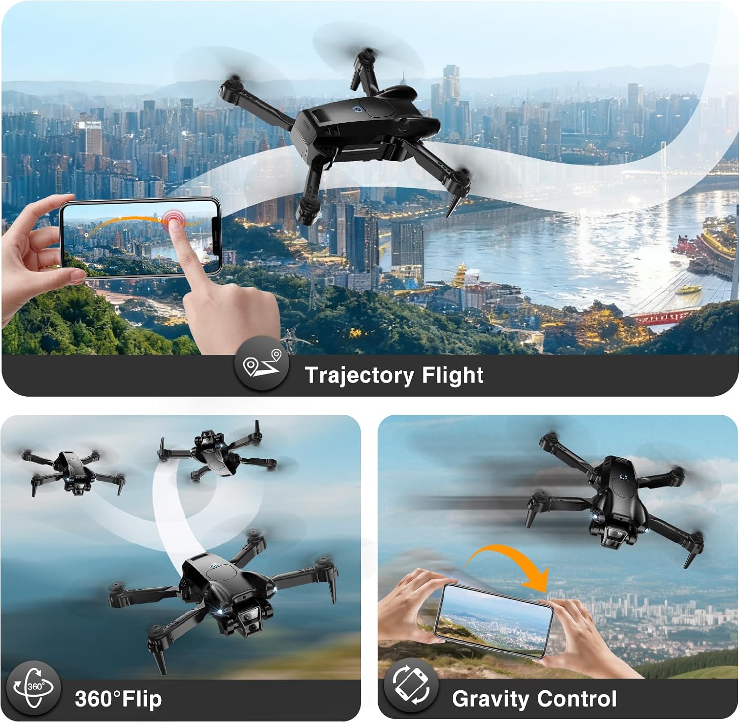 Drone with Camera 1080P HD,Mini Drone for Beginners Kids Adults,Foldable RC Quadcopter with Stable Hover,Trajectory Flight,One Key Take Off/Land,2 Batteries,Toys for Boys and Girls(Black) - Image 5