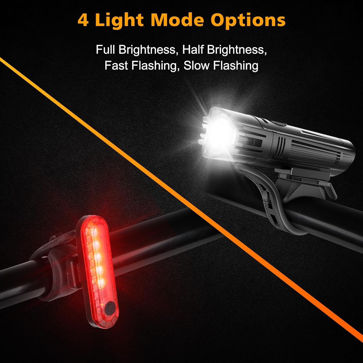 Ascher Ultra Bright USB Rechargeable Bike Light Set, Powerful Bicycle Front Headlight and Back Taillight, 4 Light Modes, Easy to Install for Men Women Kids Road Mountain Cycling Black - Image 4
