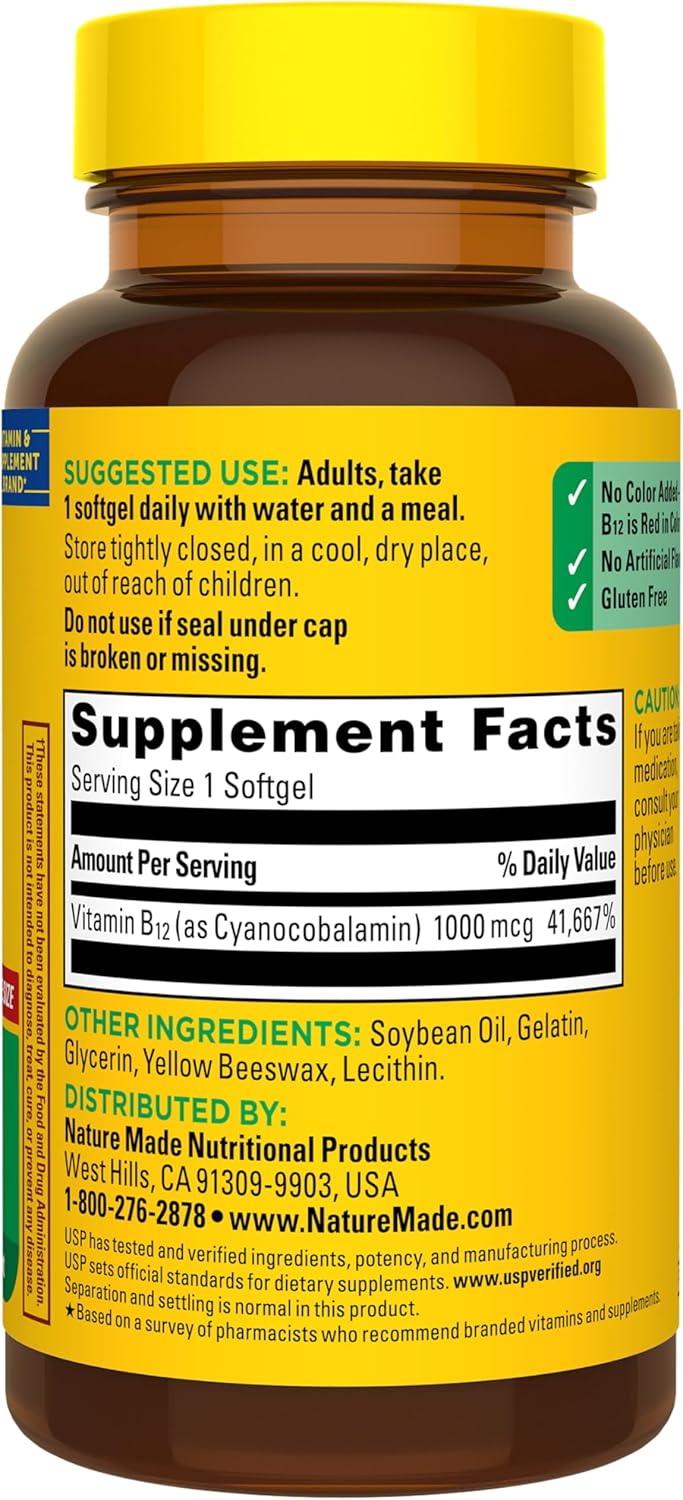 Nature Made Vitamin B12 1000 mcg, Dietary Supplement for Energy Metabolism Support, B12 Vitamins 1000 mcg, 150 Softgels, 150 Day Supply - Image 8