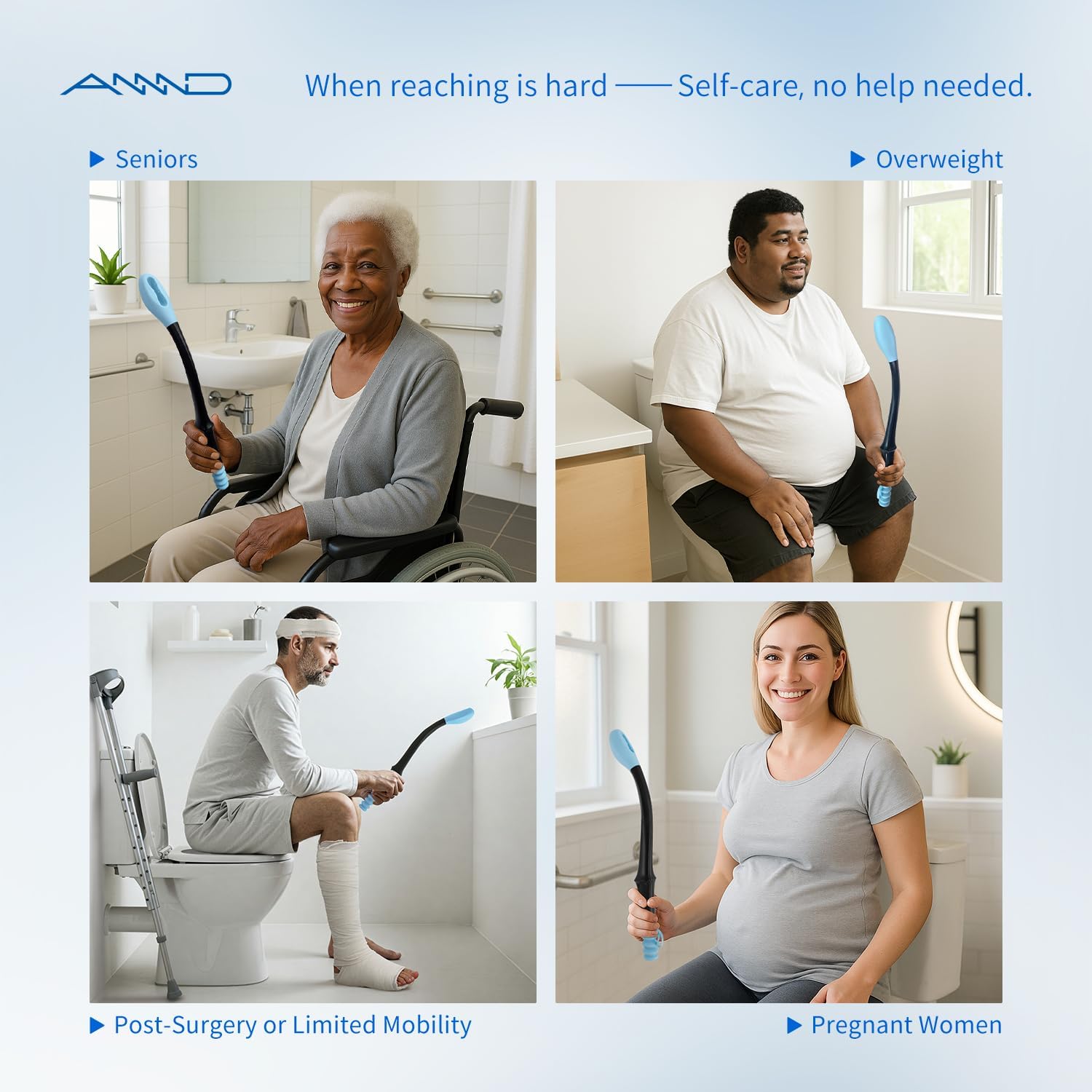 Bottom Buddy Wiping Aid – Upgraded Toilet Tissue Aids Wand for Wiping Bottom, 15.6" Long for Elderly, Overweight, Pregnant, and Limited Mobility, Blue - Image 4