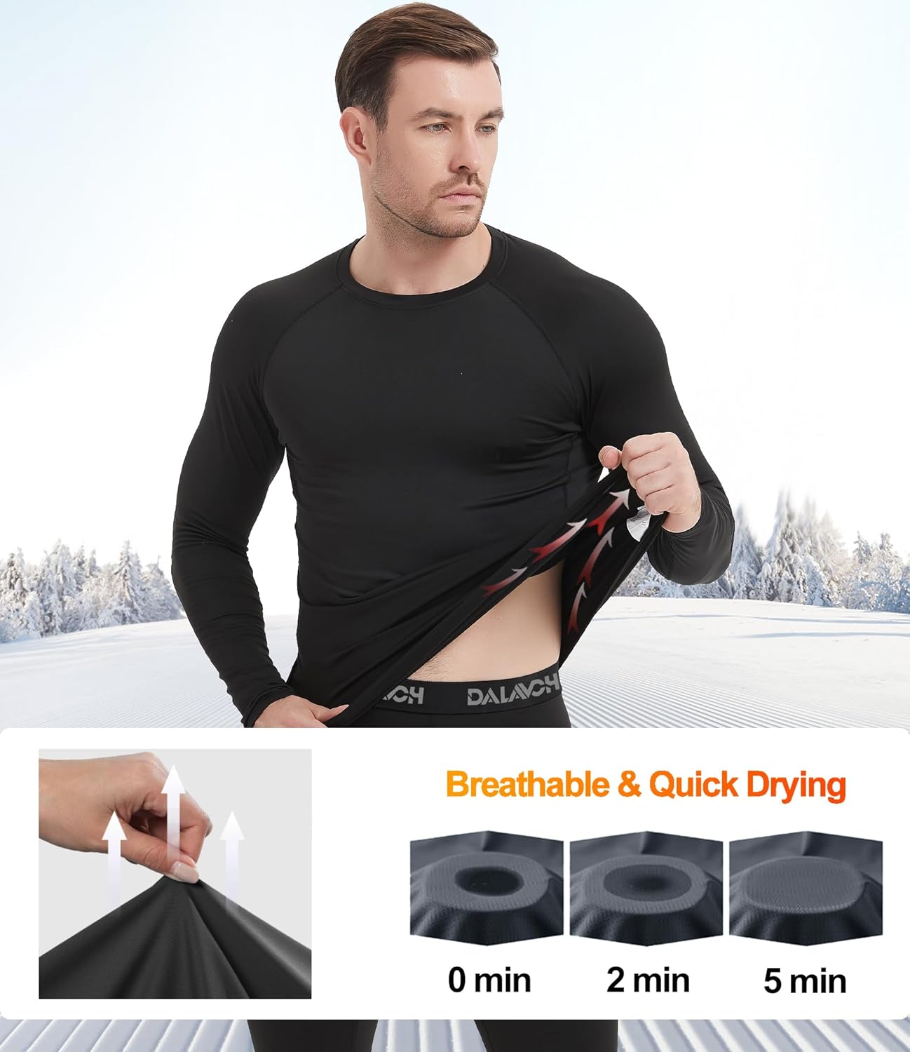 Dalavch 5 Pack Men’s Compression Shirts Long Sleeve Athletic Workout Rash Guard Gym Active Sports Undershirt Base Layer Top - Image 2