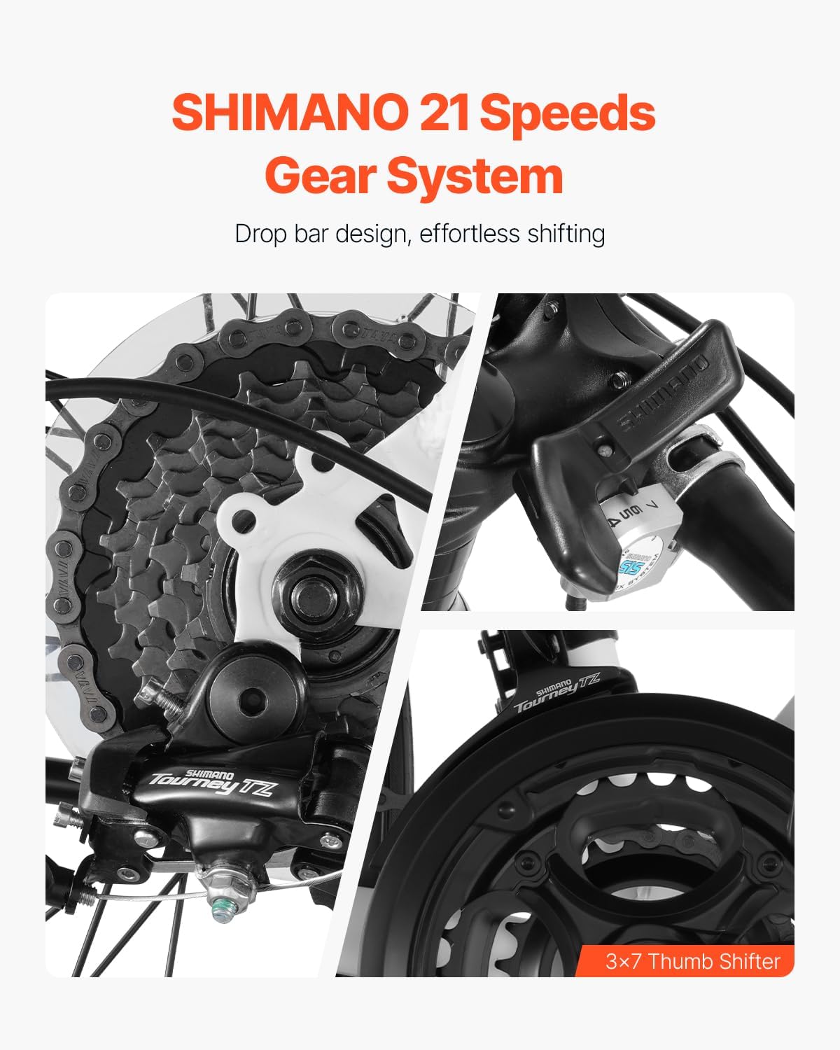 VEVOR Road Bike, 700C Wheels Racing Bike, Shimano Drivetrain City Commuter Road Bicycle, Urban Adult Sport Bicycle with Drop Bar, for Men and Women - Image 3