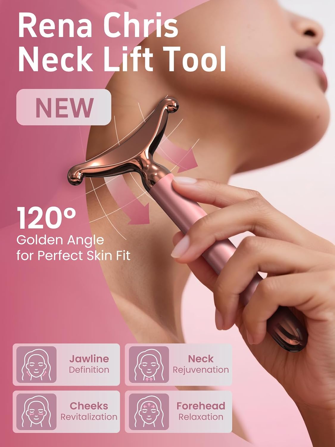 Facial Massager & Neck Lifter, Lymphatic Drainage Depuffer, Jawline Sculpting Tool, Under-Eye Care, Ergonomic Weighted Metal, at-Home Spa Results - Image 2