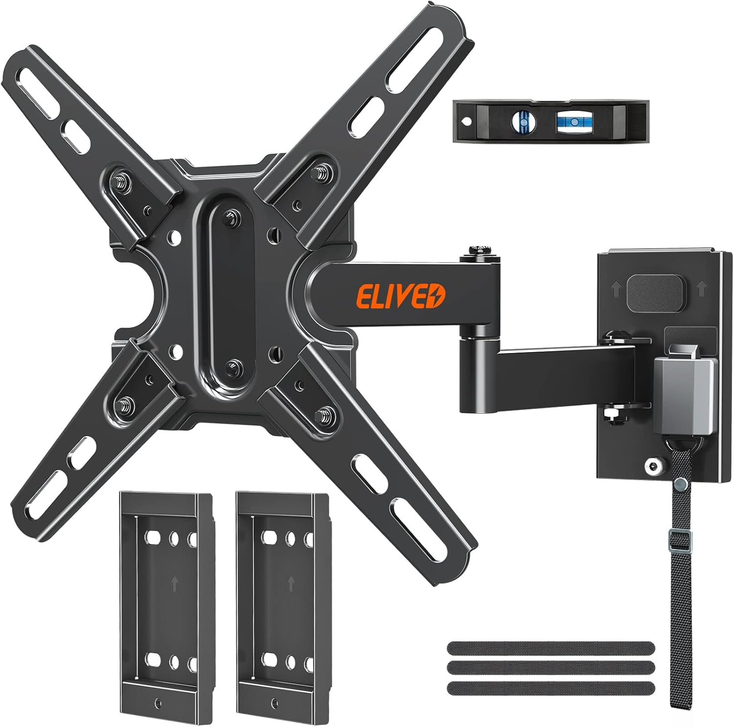 ELIVED Lockable RV TV Mount for Most 13-43 Inch TVs, RV TV Wall Mount Swivel and Tilt for Camper Trailer Motorhome, Detachable tv Bracket with Double Wall Plates, Max VESA 200x200mm, up to 22 LBS