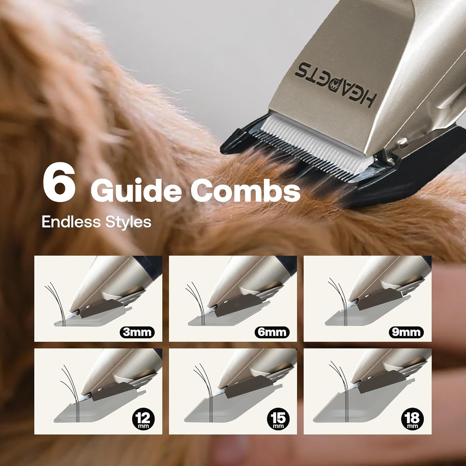 HEAPETS Dog Grooming Clippers, Low Noise, Electric Quiet, Adjustable Clipper Comb, Rechargeable Cordless Dog Hair Clippers for Dogs Cats Pets, Gold - Image 7