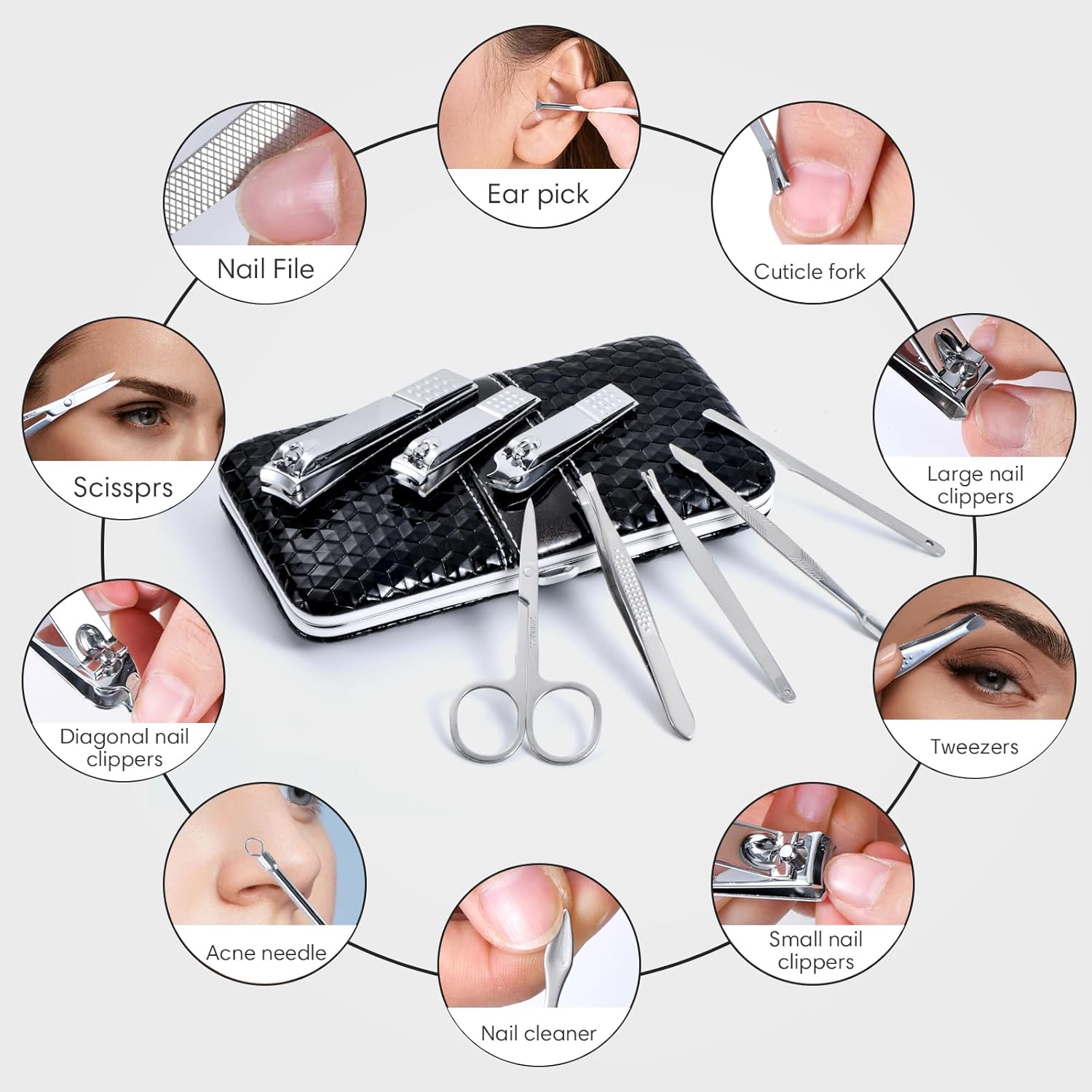 Yougai Nail Clippers Set - 18 Pcs Professional Manicure Pedicure Kit for Men Women, Stainless Steel Fingernail Toenail Clippers Cutters, Nail Care Grooming Tools with Leather Travel Case - Image 4
