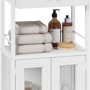 SWTYMIKI 14.57″x32.28″ Bathroom Storage Cabinet – Freestanding Toilet Paper Storage with Doors & Drawer, Bathroom Organizers and Storage for Small Spaces, Laundry Room, Ideal for Towels, White
