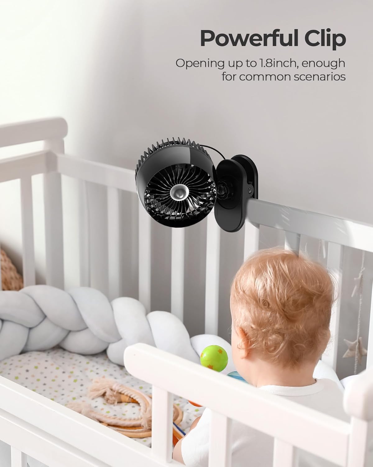 Koonie USB Clip on Fan, Strong Wind Ultra Quiet Small Desk Fan with Strong Clamp, More Than 360° Adjustable, 3 Speeds USB-C Corded Powered, Mini Personal Fan for Home Office Desktop Black - Image 4