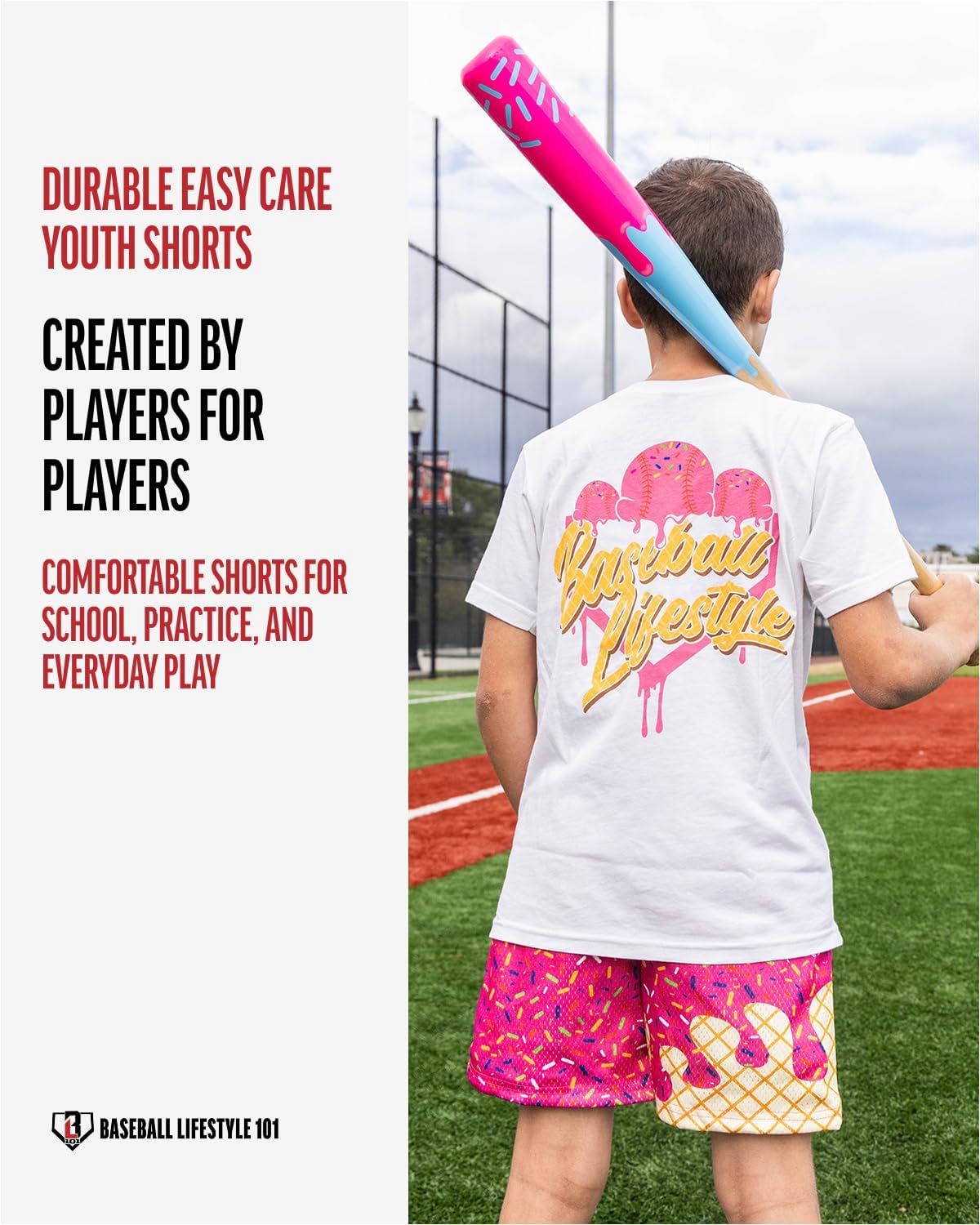 Baseball Lifestyle 101 Boy's Mesh Shorts w/Side Pockets Elastic Waist, 5 in Inseam - Image 6