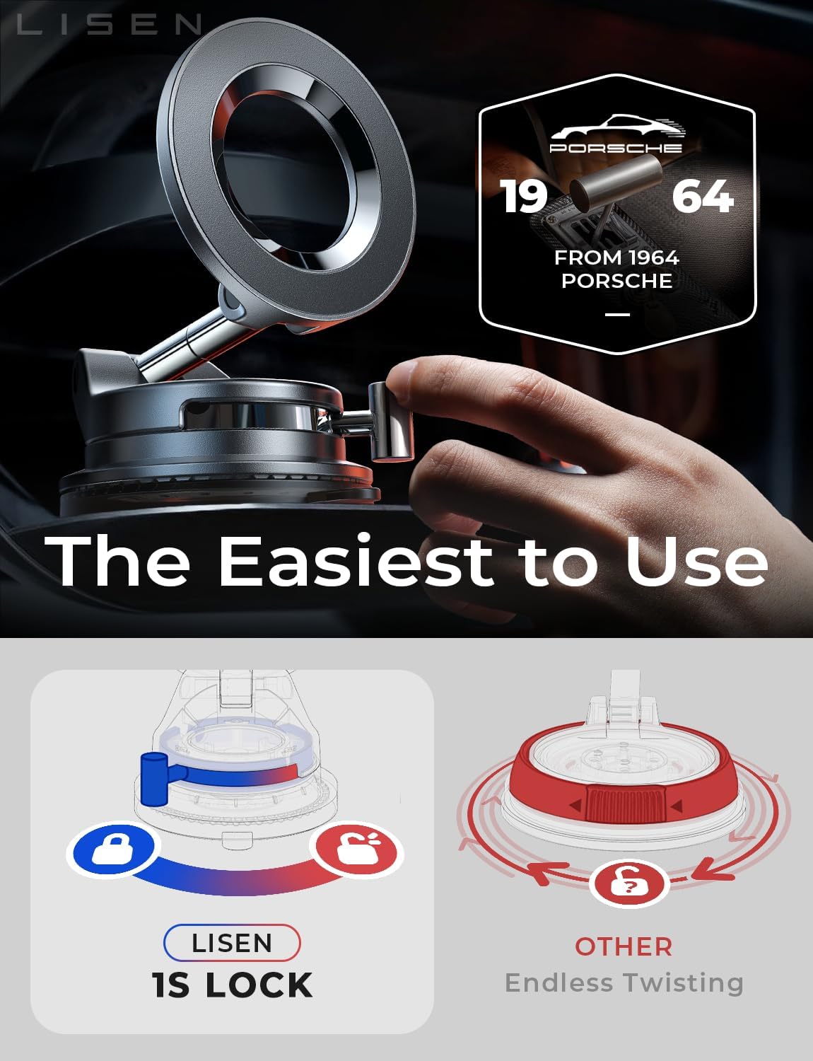 LISEN for Magsafe Car Mount, Magnetic Phone Holders for Your Car, Vacuum Phone Mount for Car Accessories for Women Men Jeep BMW, SuctionPro Gifts Kits, for iPhone 17 Pro Max 16 15 14 13 12 - Image 5