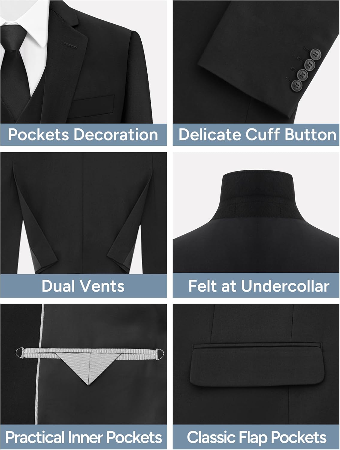 Men's Stretch Slim Fit 5-Piece Suit Set with Blazer, Vest, Pants, Bow Tie, Necktie and Pocket Square - Image 3