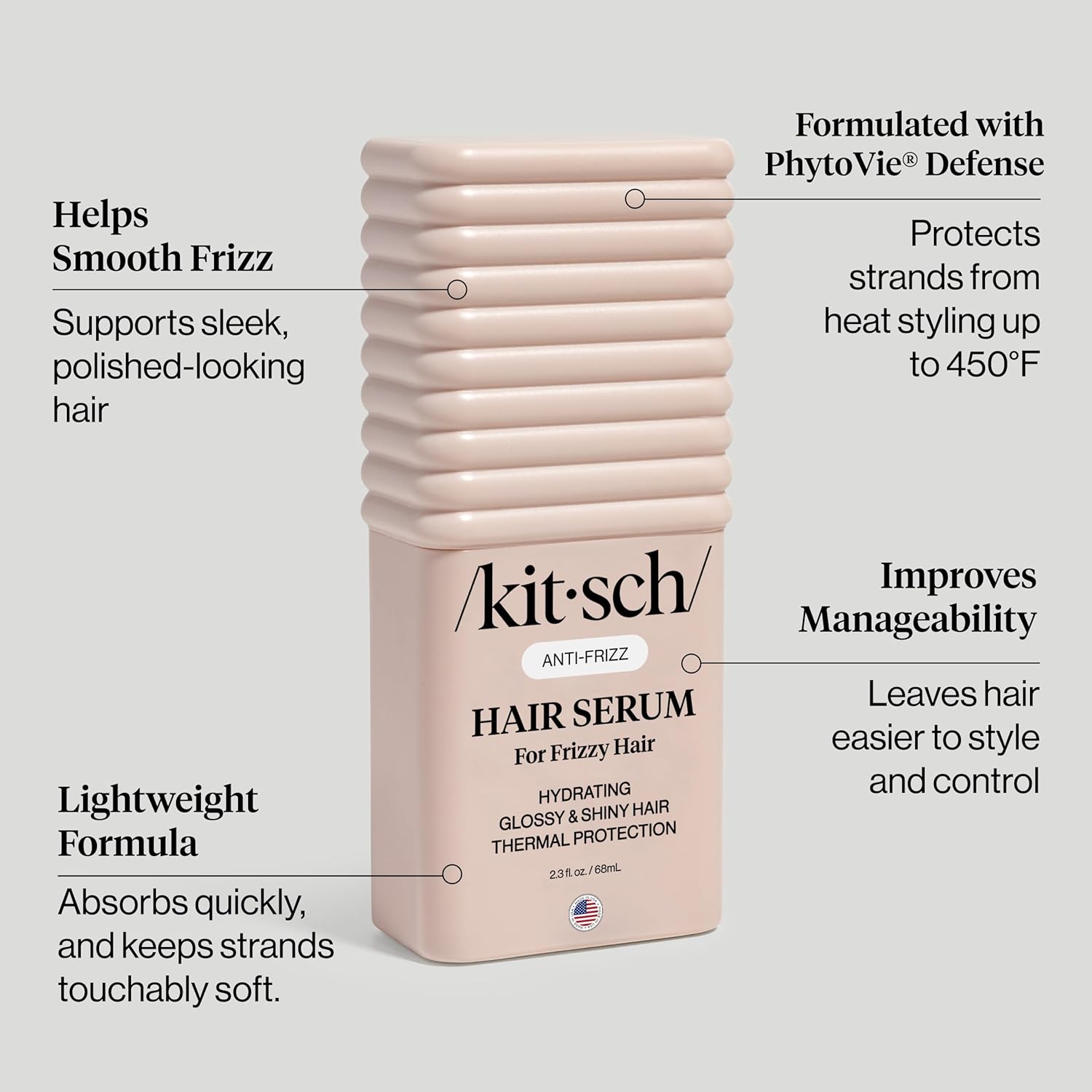 Kitsch Frizz Control Hair Serum - Lightweight Anti Frizz Serum for Curly Hair with Heat Protection | Adds Glossy Shine, Smooths Flyaways & Safe for Color Treated Hair - 2.3oz - Image 5