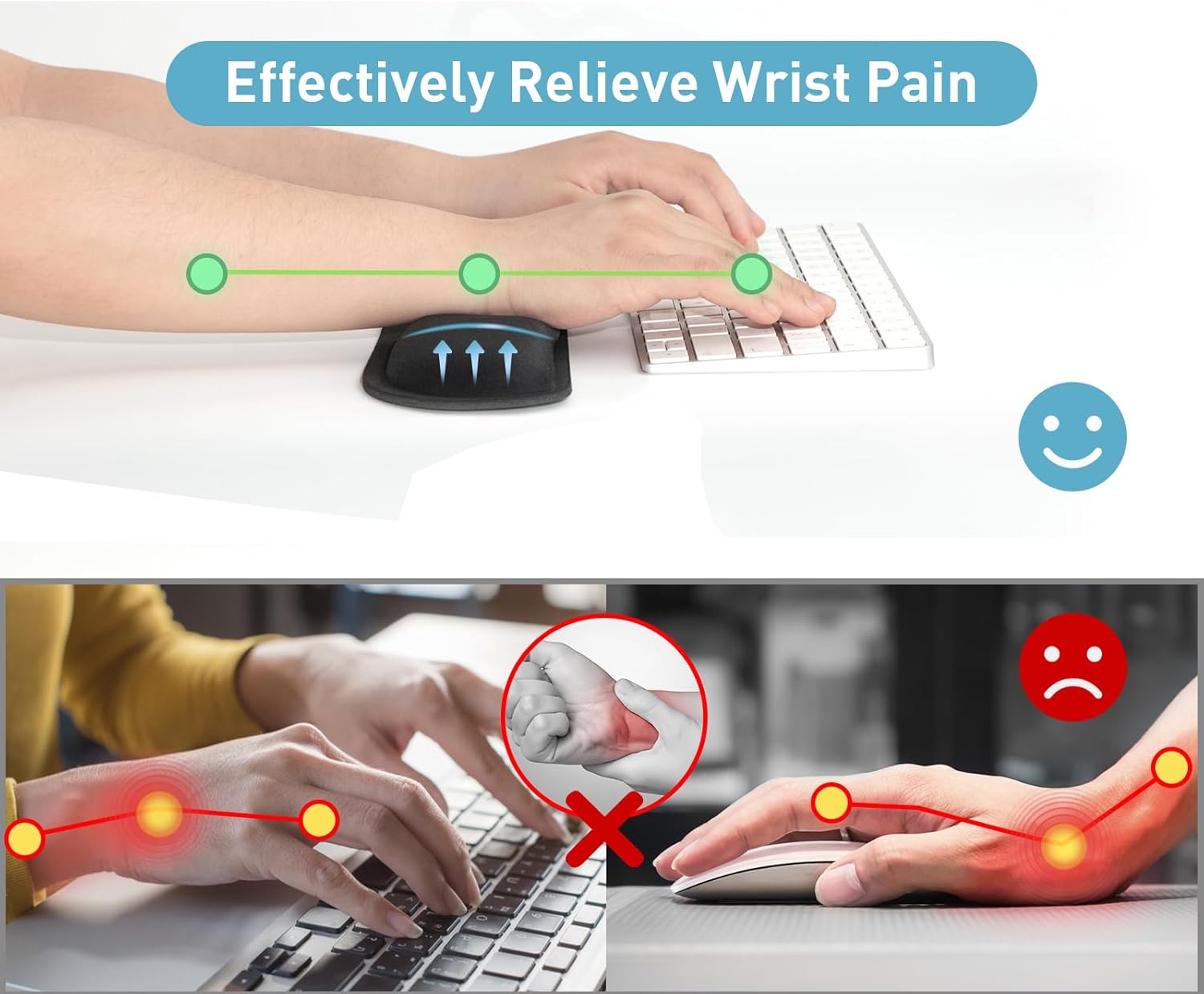 Yolanda Keyboard Wrist Rest Memory Foam, Easy Typing Pain Relief, Keyboard Mouse Pad Set for Computer, Laptop, Home & Office - Image 5