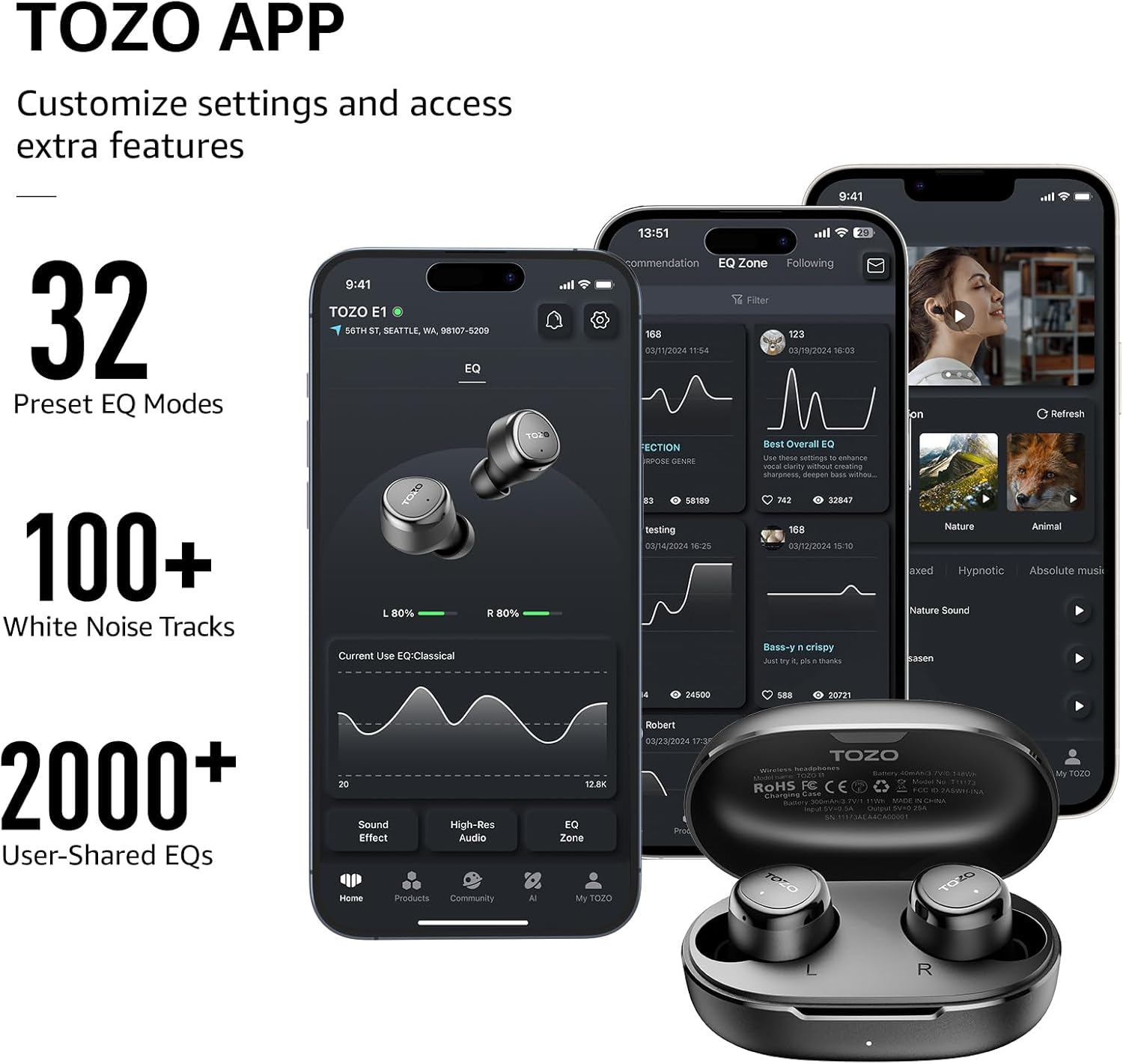 TOZO Wireless Earbuds Build in Mic Clear Calls Ergonomic Light Weight Bluetooth 5.3 in Ear Headphones Waterproof Premium Stereo Sound Ear Buds 30H Playtime with 32 EQs via APP - Image 4