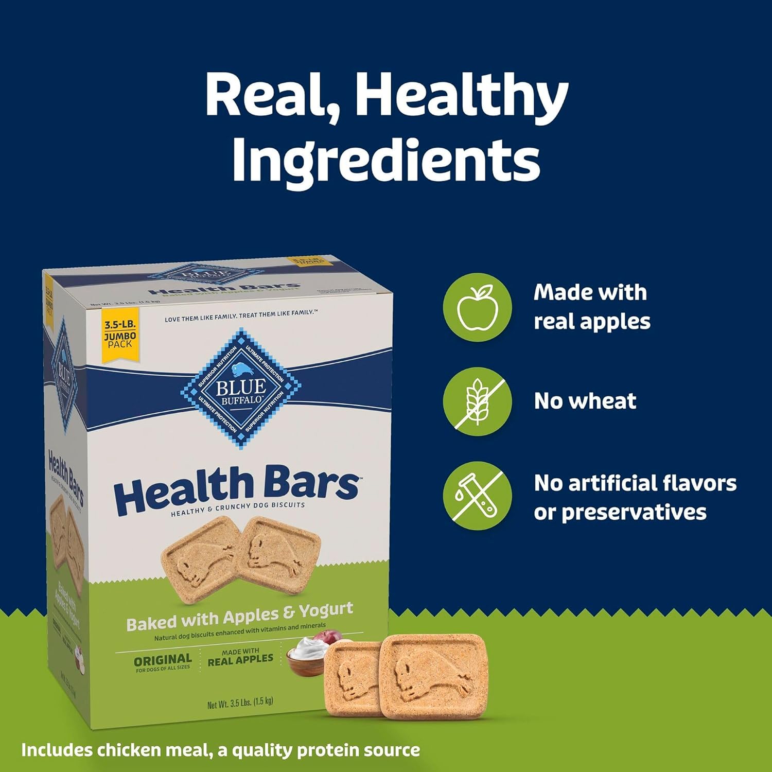 Blue Buffalo Health Bars Crunchy Dog Biscuits, Oven-Baked with Natural Ingredients, Apples & Yogurt, 3.5-lbs Box - Image 6