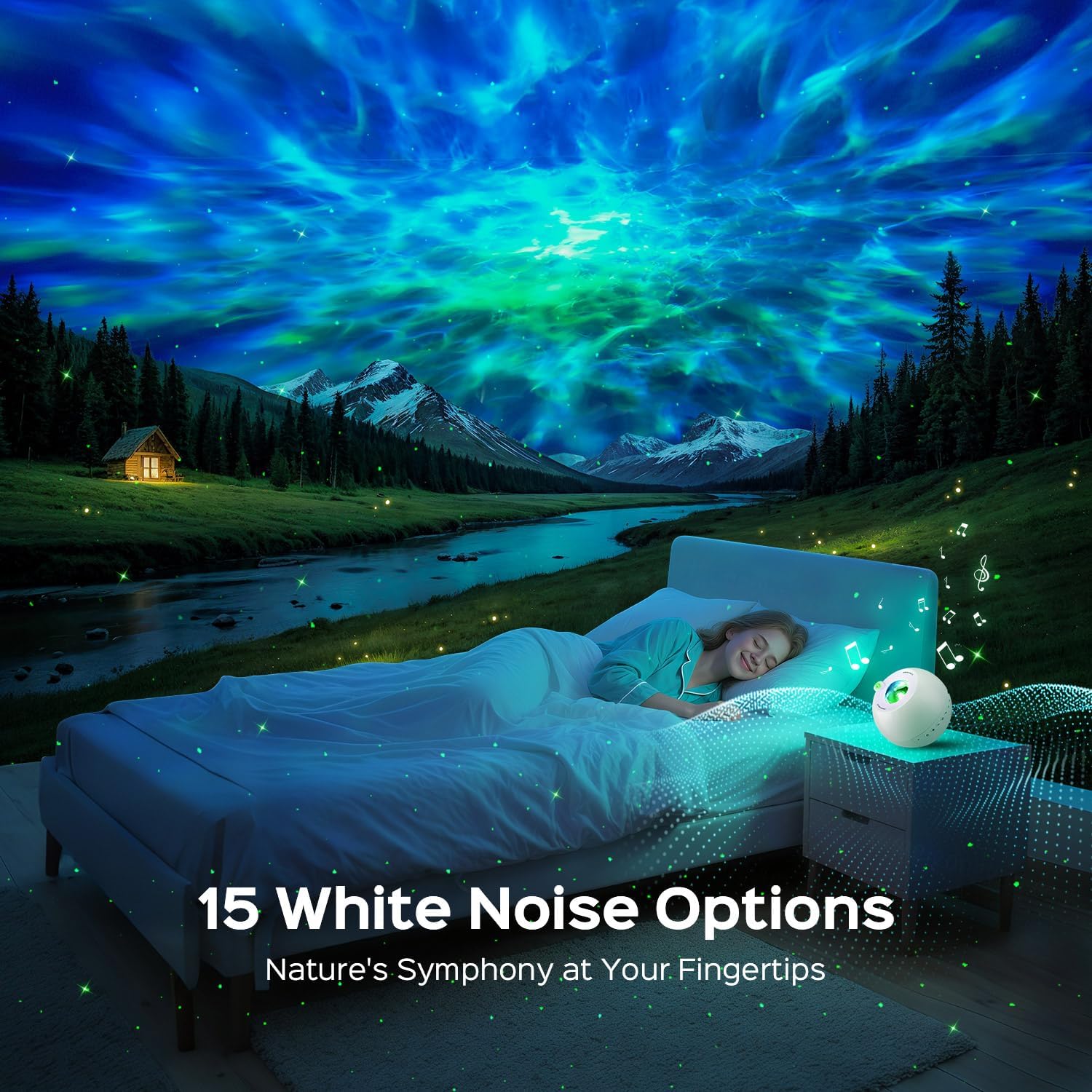 One Fire 360 Lights Galaxy Projector Night Light Projector Star Projector Mothers Day Gifts Teen Girl Gifts for Boys Gift Ideas Women Gifts Birthday Gifts Lava Lamp 15 White Noise+Bluetooth Room Decor - Image 3