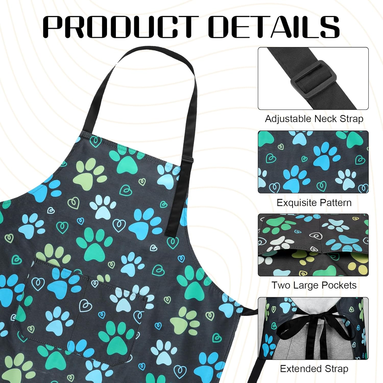 Dog Grooming Waterproof Apron with 2 Pockets, Cute Animals Puppy Dog Pets Apron - Image 3