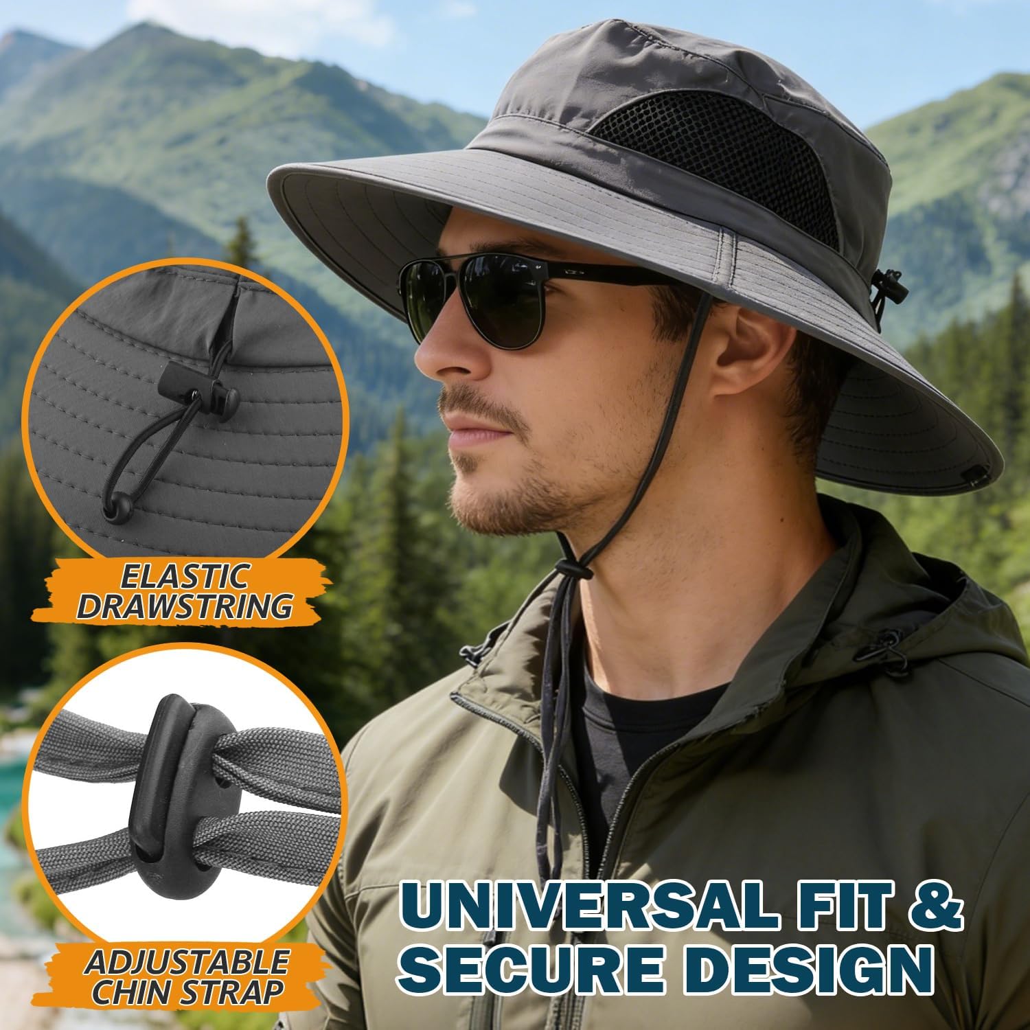 EINSKEY Wide Brim Sun Hat, UPF 50+ UV Protection Waterproof Packable Bucket Hat for Men & Women, Fishing Hiking Beach Garden - Image 3