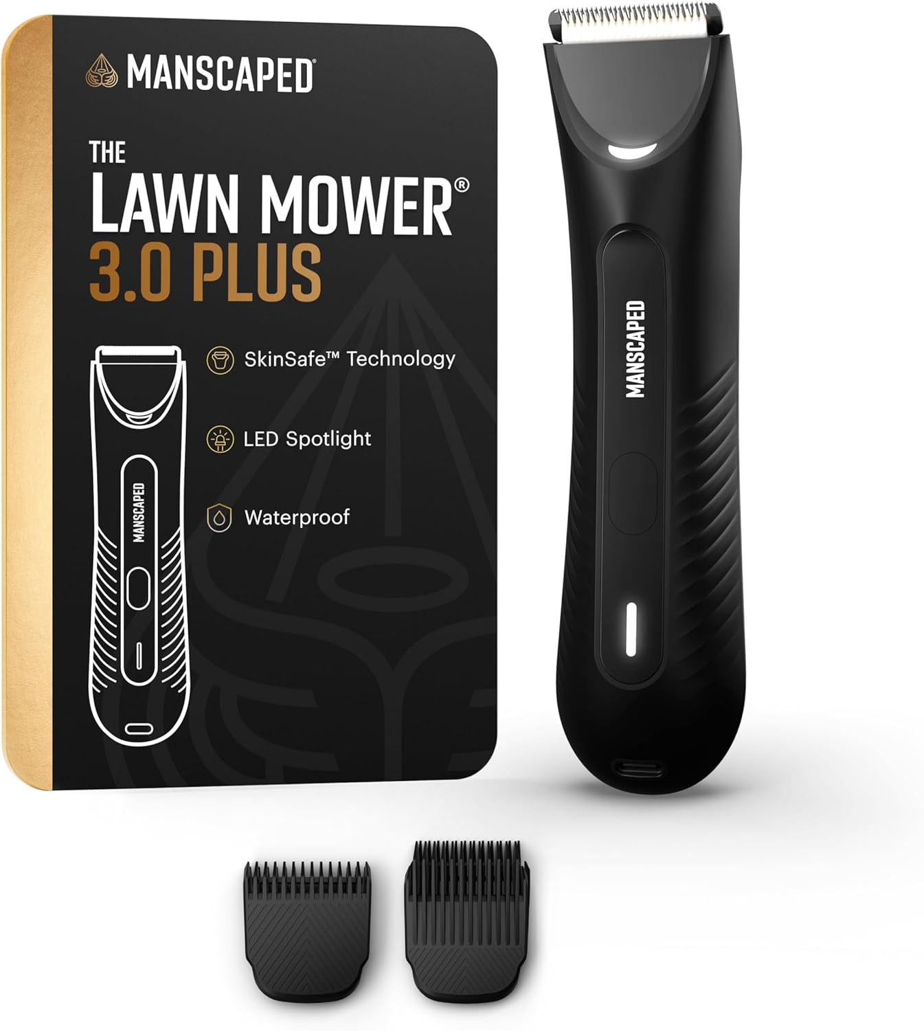 MANSCAPED® The Lawn Mower® 3.0 Plus Groin & Body Hair Trimmer – Updated SkinSafe® Trimmer Blade, Waterproof Wet/Dry Groomer, USB-C Rechargeable, Men’s Wireless Ball Shaver, Tuxedo Black