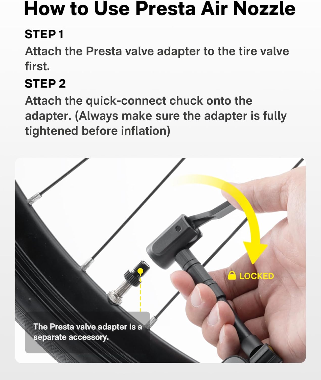 HOTO Mini Bike Tire Pump, 25s Fast Inflate Bicycle Pump with Guage, 150PSI Portable Electric Bike Air Pump with Presta and Schrader Valve for Road Bike, Motorcycle, Mountain Bike, BMX, Sports Ball - Image 6