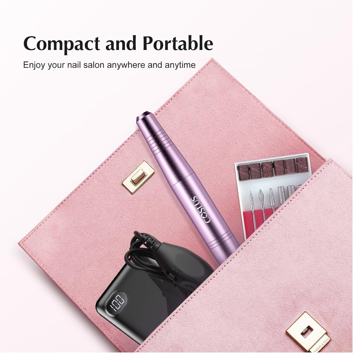 COSLUS C40 Electric Nail Drill File Professional: for Acrylic Gel Dip Powder Nails Portable Nail Machine Kit Manicure Pedicure Tools Polishing Set with Nail Drill Bits Sanding Bands - Image 7
