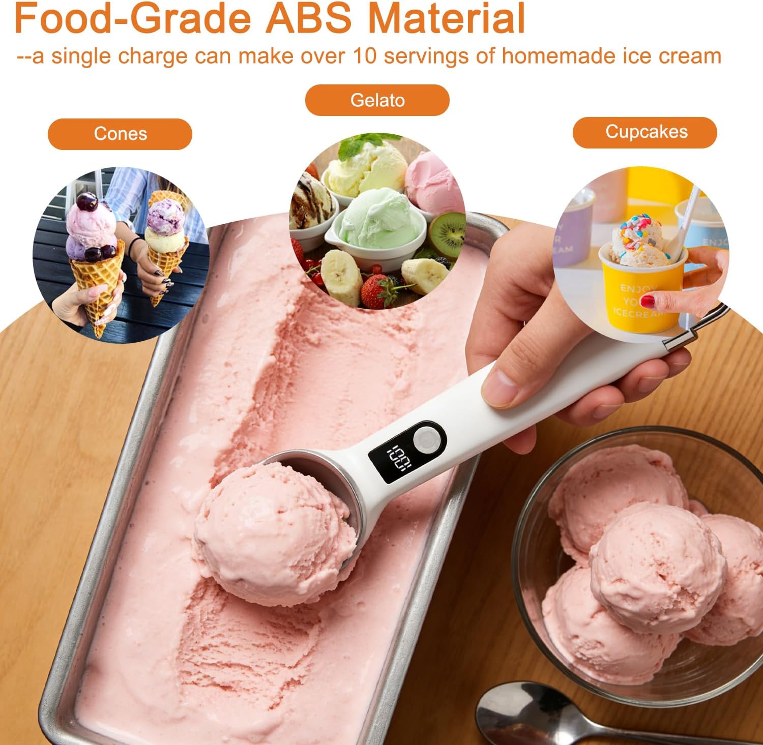 2026 Upgraded Heated Ice Cream Scoop with Switch, Electric Rechargeable Ice Cream Scooper with LED Display & Detachable Battery, Heats to 158°F in 60s - Image 8