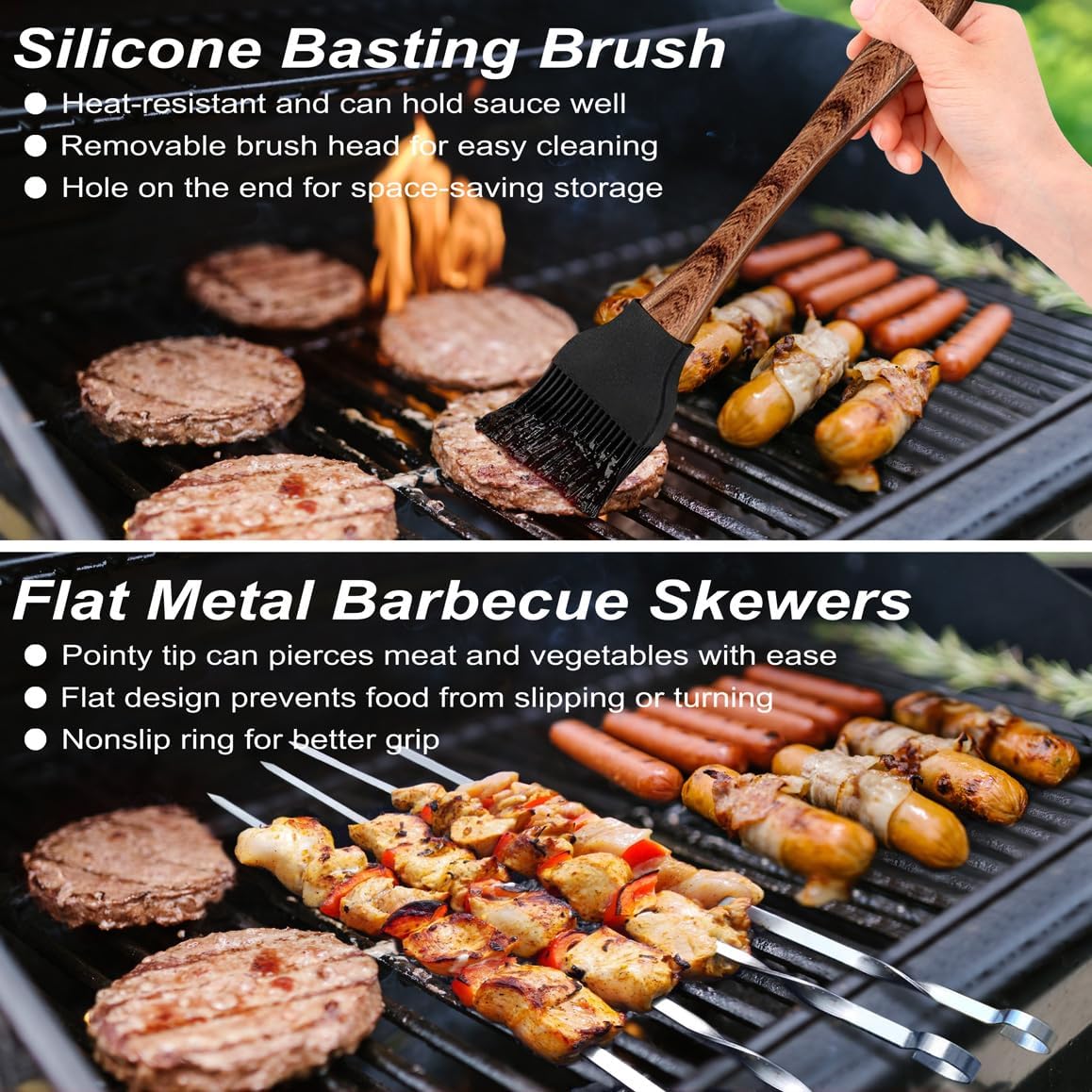 POLIGO 22PCS Heavy Duty BBQ Grill Accessories Set, Non-Slip Grill Tools for Outdoor Grill Set Stainless Steel Grill Utensils Set, Deluxe Grilling Tools Set in Aluminum Case Ideal Gifts for Men Brown - Image 6
