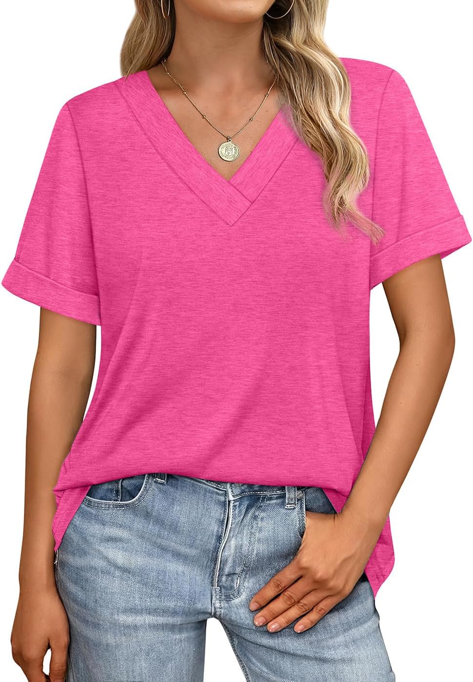 WIHOLL Womens Summer Tops Short Sleeve Basic Casual V Neck T Shirts Trendy Fashion 2026 - Image 4
