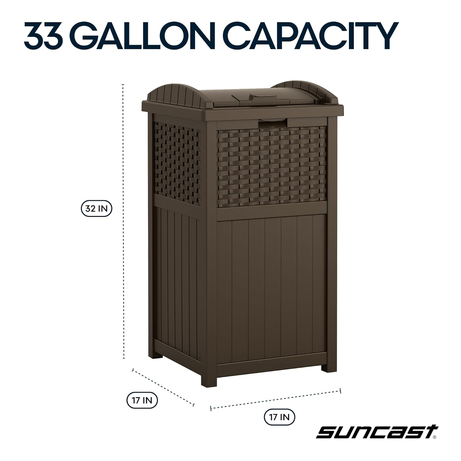 Suncast 33 Gallon Commercial Outdoor Trashcan Hideaway with Lid for 30 to 33 Gallon Trash Bags for Garage, Backyard, or Garden, Brown - Image 4