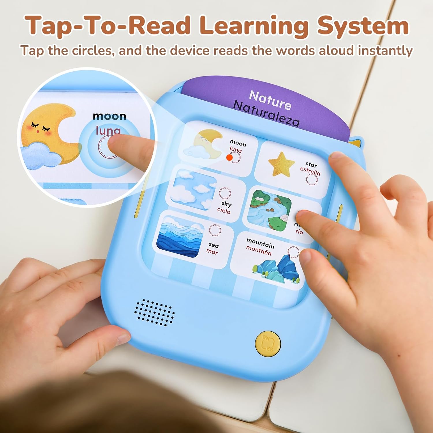 JoyCat Bilingual Kids Learning Tablet, 106 Pages Spanish & English Talking Cards with 20 Interactive Games, Montessori Toy for Alphabet, Words, Numbers, Colors & Songs, Learning Gifts for Toddler 2-6 - Image 2