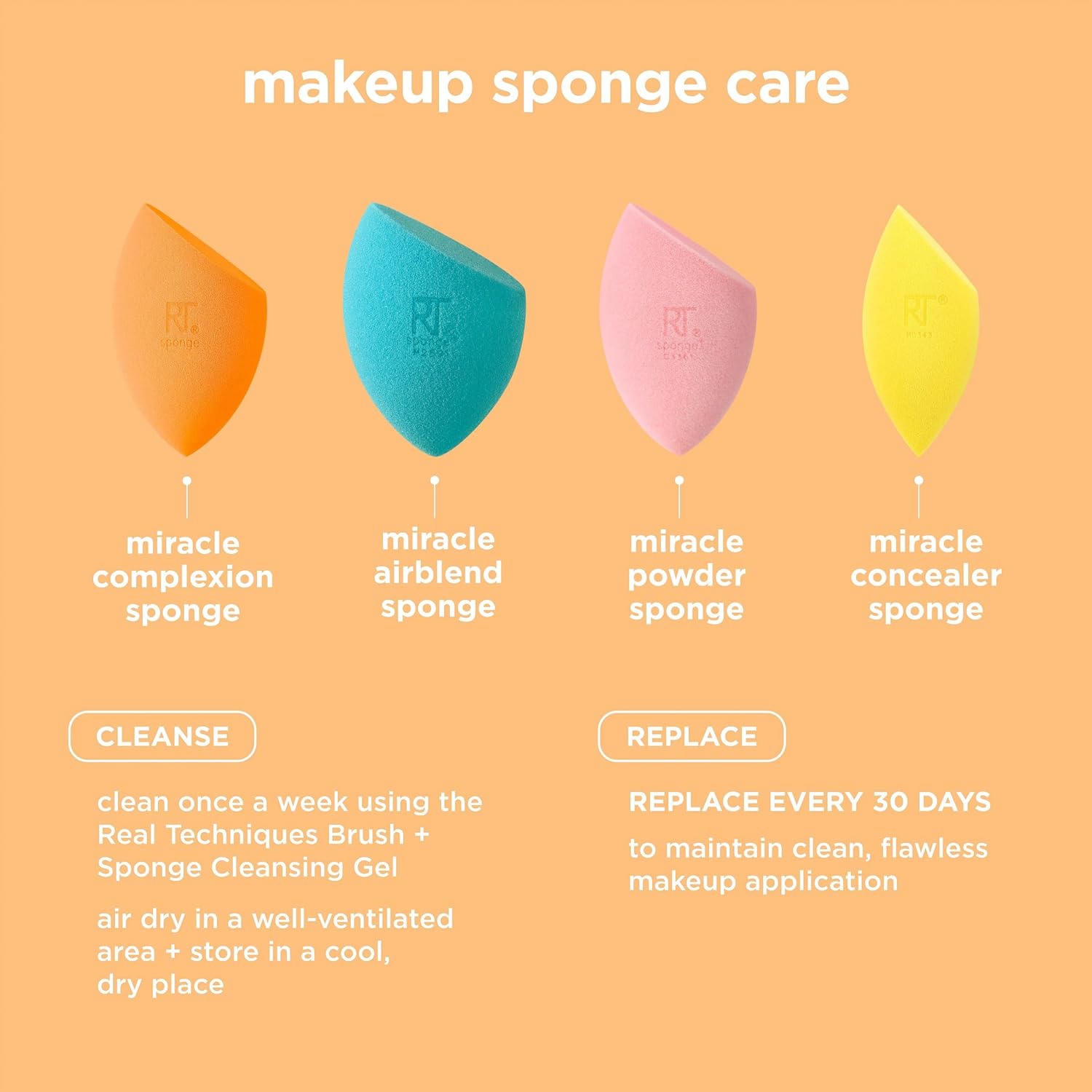 Real Techniques Miracle Complexion Beauty Sponge Makeup Blender, Set of 4 - Image 17