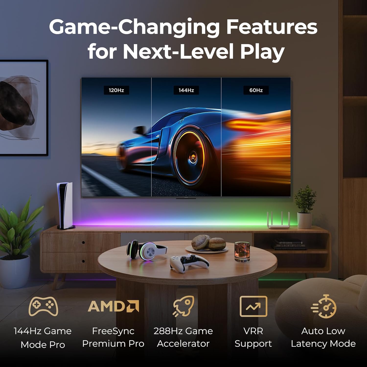 iFFALCON 65-Inch Class U85 Series QD-Mini LED 4K UHD Google Smart TV - QLED, HDR 1000 nits, 7000:1 Contrast, 144Hz Game Mode Pro, 288Hz DLG, Dolby Vision IQ, Dolby Atmos, Slim Unibody (65U85, 2025) - Image 3