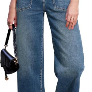Sidefeel Women’s Wide Leg Jeans High Waisted Stretchy Jeans Straight Leg Loose Fit Zimbaplatinum Ankle Denim Pants