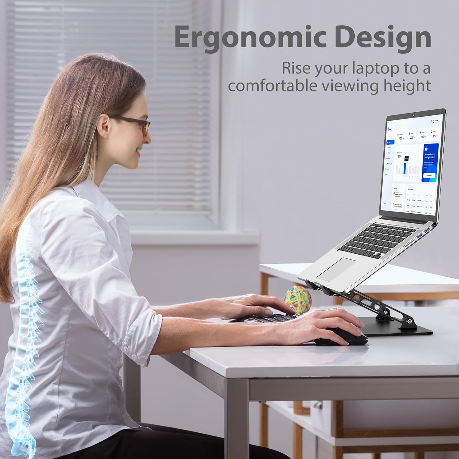 Adjustable Laptop Stand for Desk, Metal Foldable Laptop Riser Holder, Portable Desktop Book Stands, Ventilated Cooling Computer Notebook Stand Compatible with 10-15.6” Laptops - Image 2