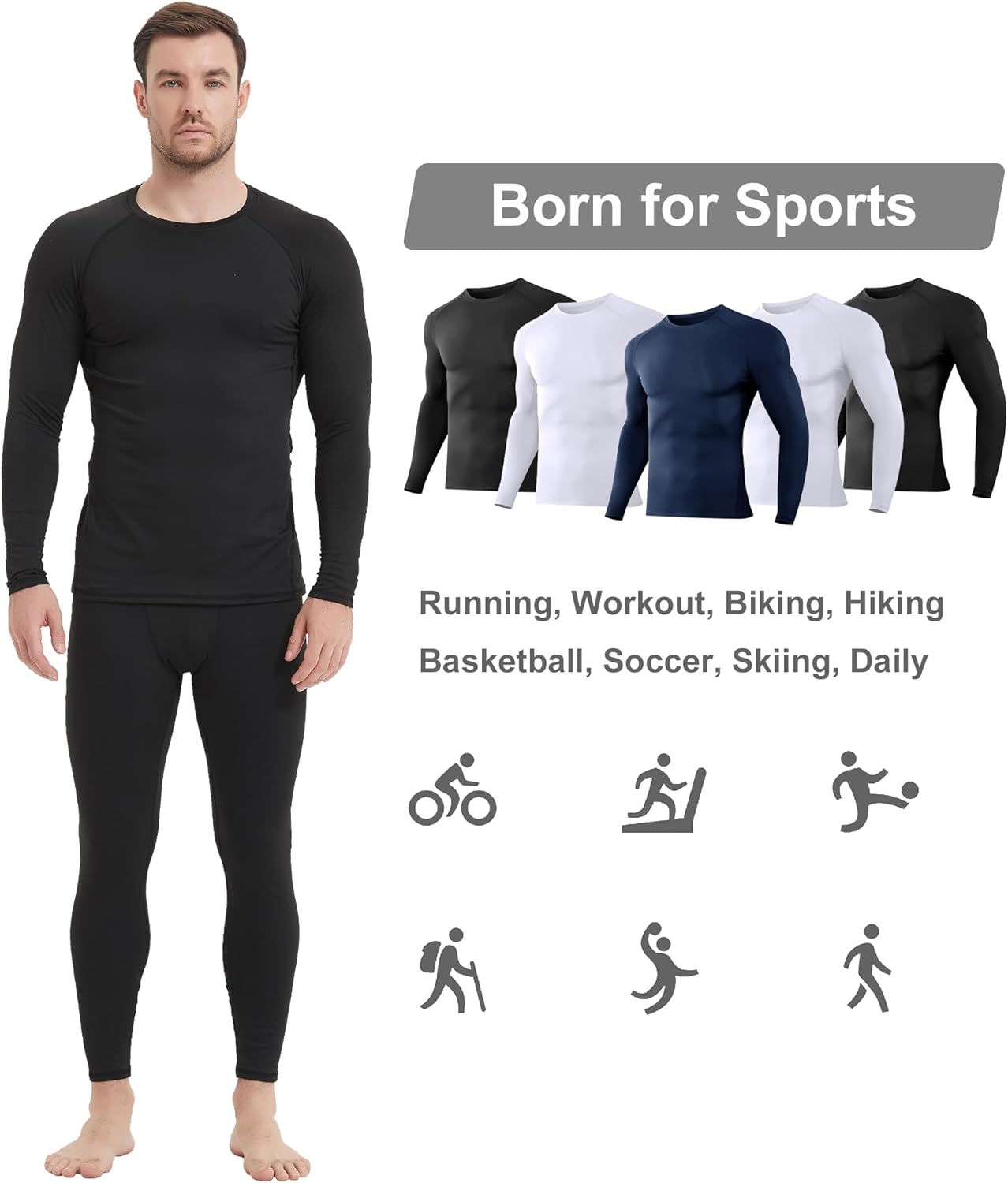 Dalavch 5 Pack Men’s Compression Shirts Long Sleeve Athletic Workout Rash Guard Gym Active Sports Undershirt Base Layer Top - Image 5