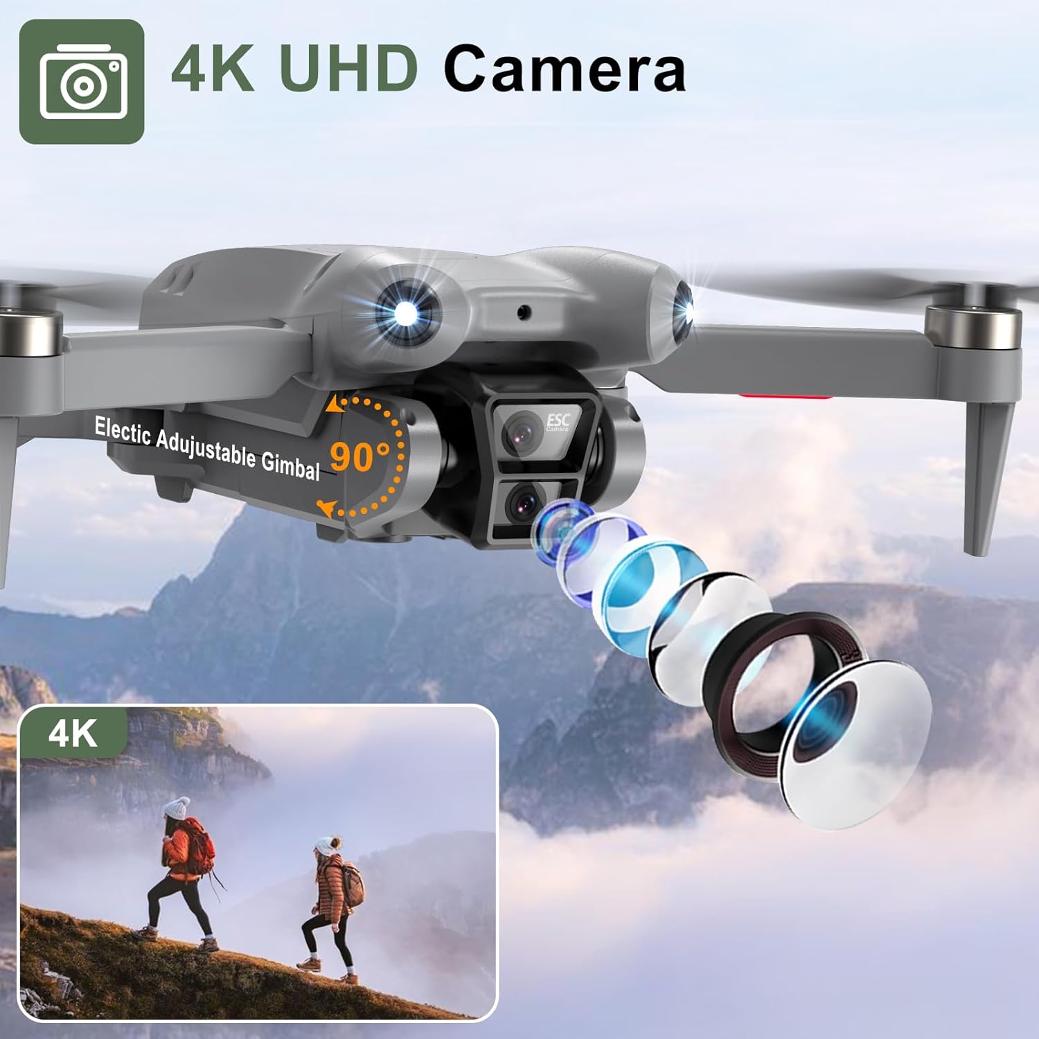 PRO Drone with Camera for Adults 4K,Brushless Motors Drone for Kids Beginners,40mins Flight Time with 2 Batteries,FPV Foldable RC Quadcopter,Toys Gifts for Teen Boys Girls, Beginner(Grey) - Image 2